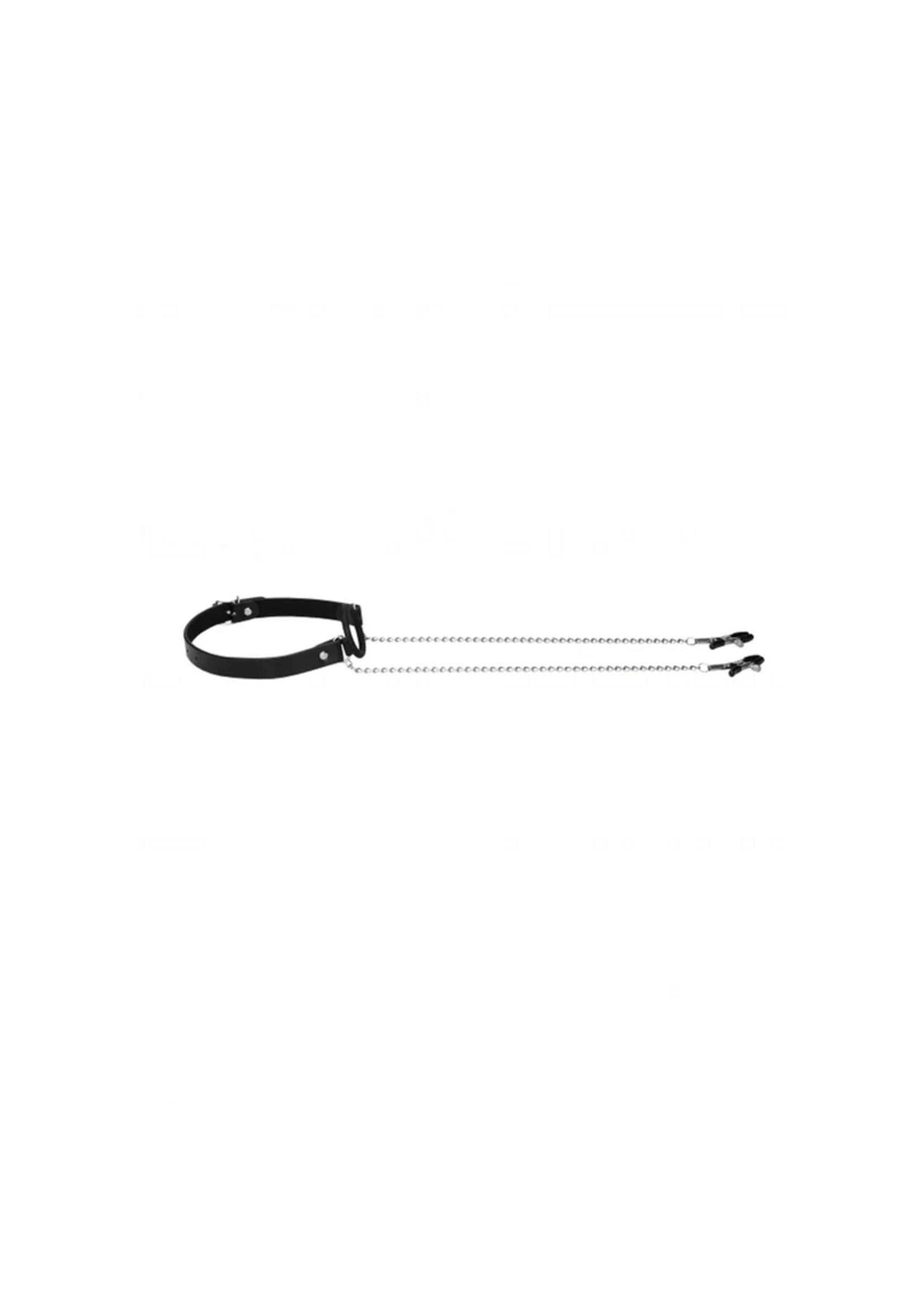 Ouch! O-Ring Gag w Nipple Clamps - Black