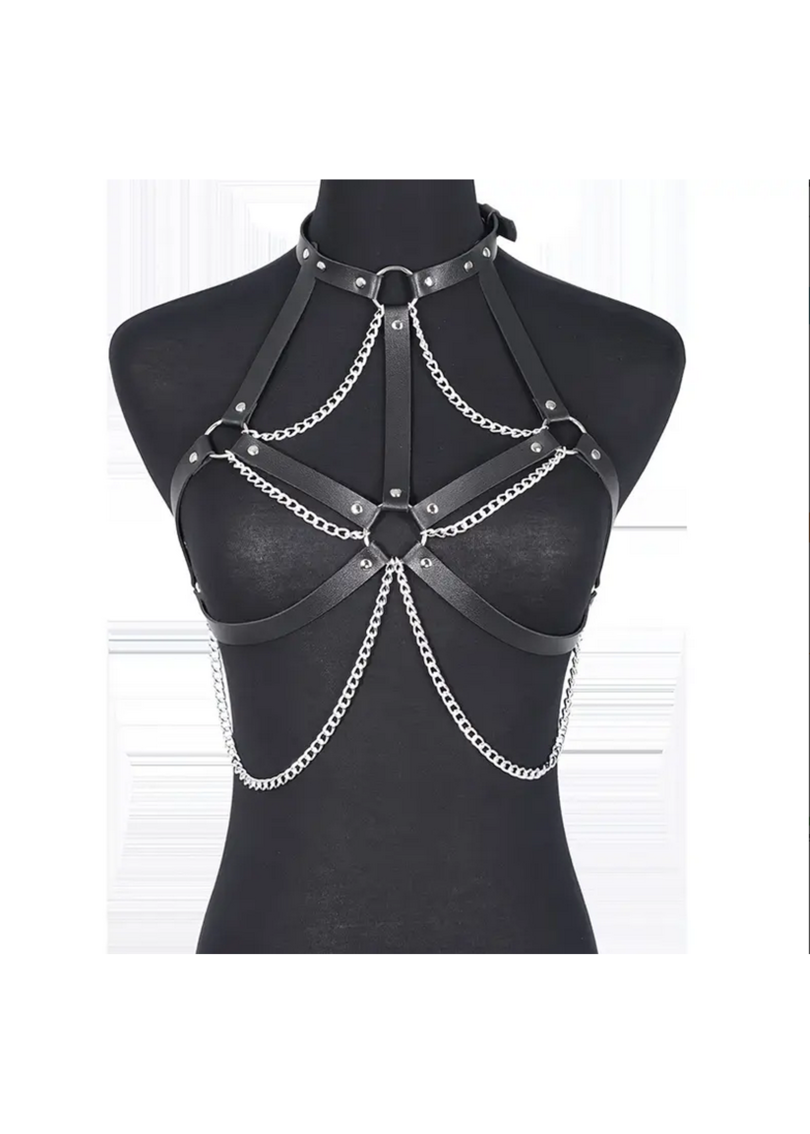 Smoosh Faux Leather Chest Harness w/ chains