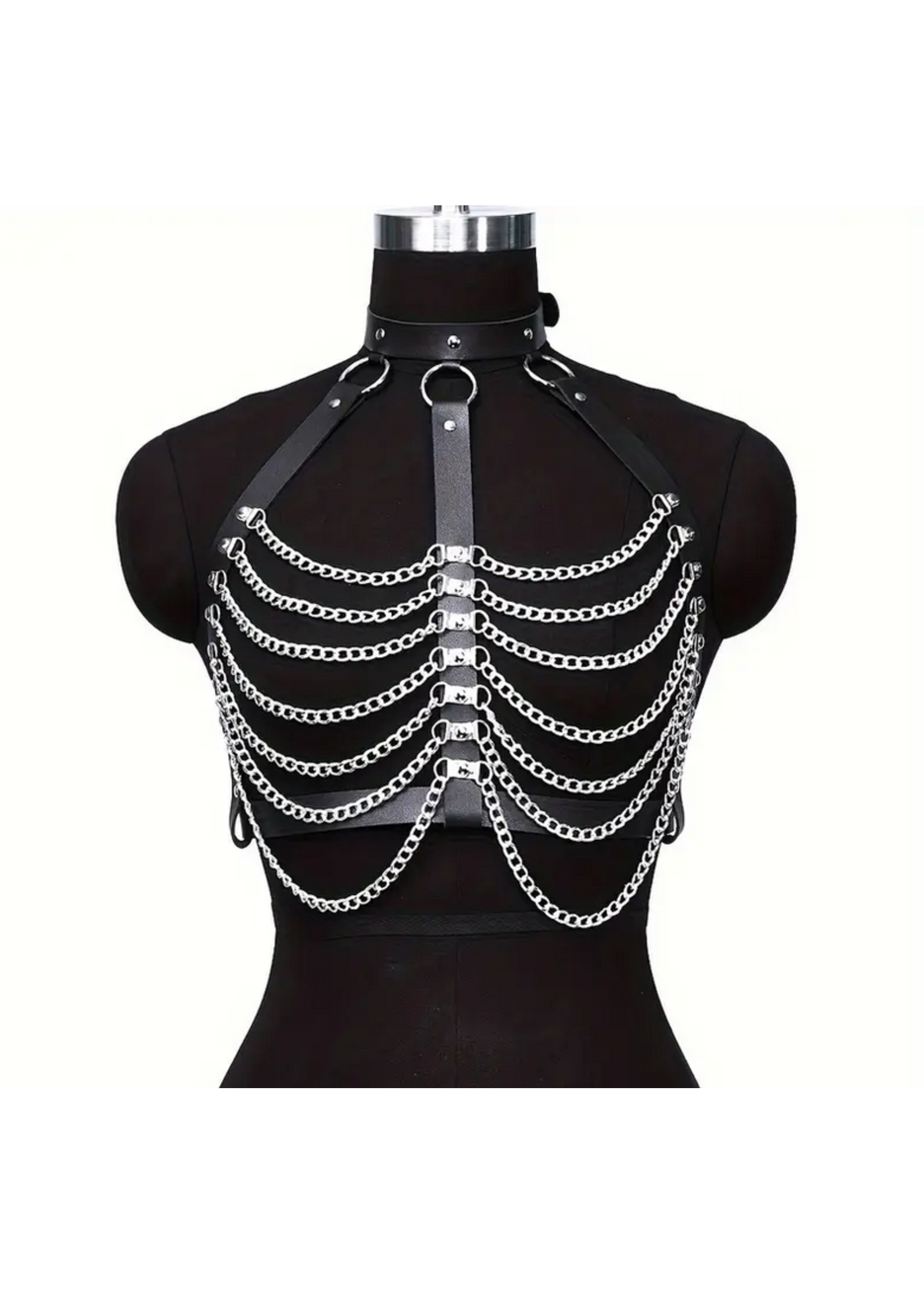 Smoosh Faux Leather Chest Harness w/ Layered Chains