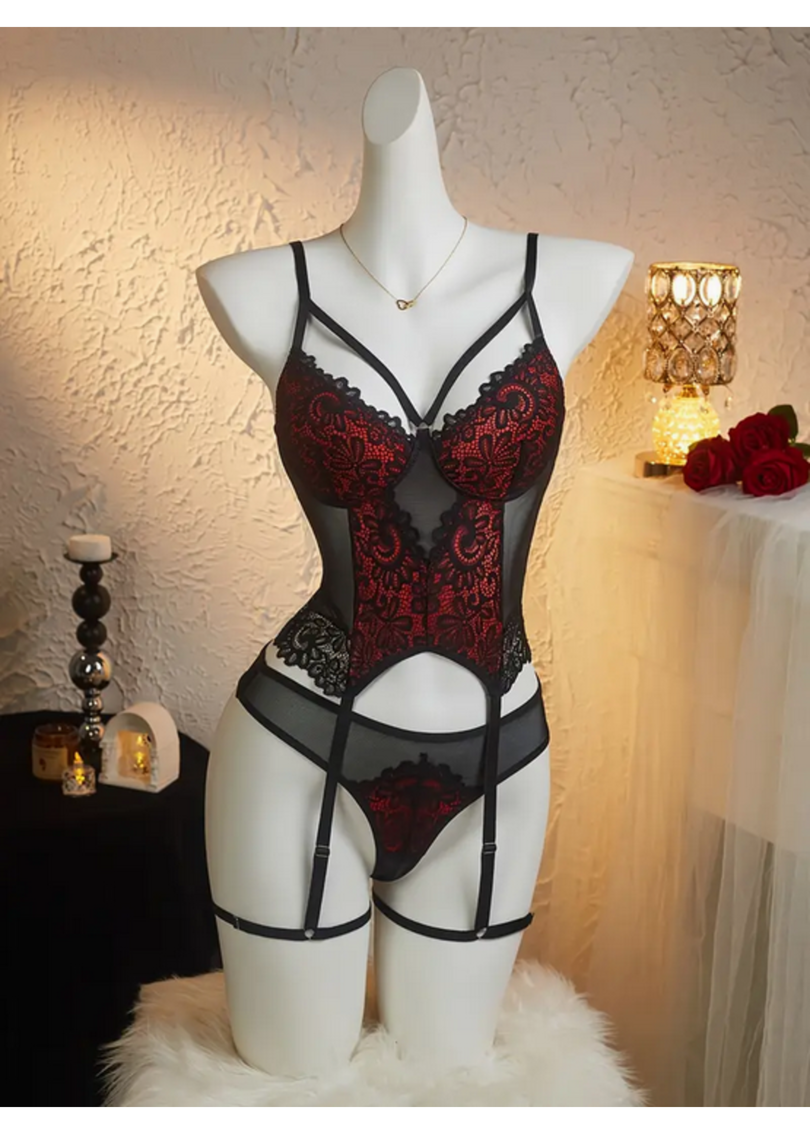 Crimson Sin Guipure Lace Set