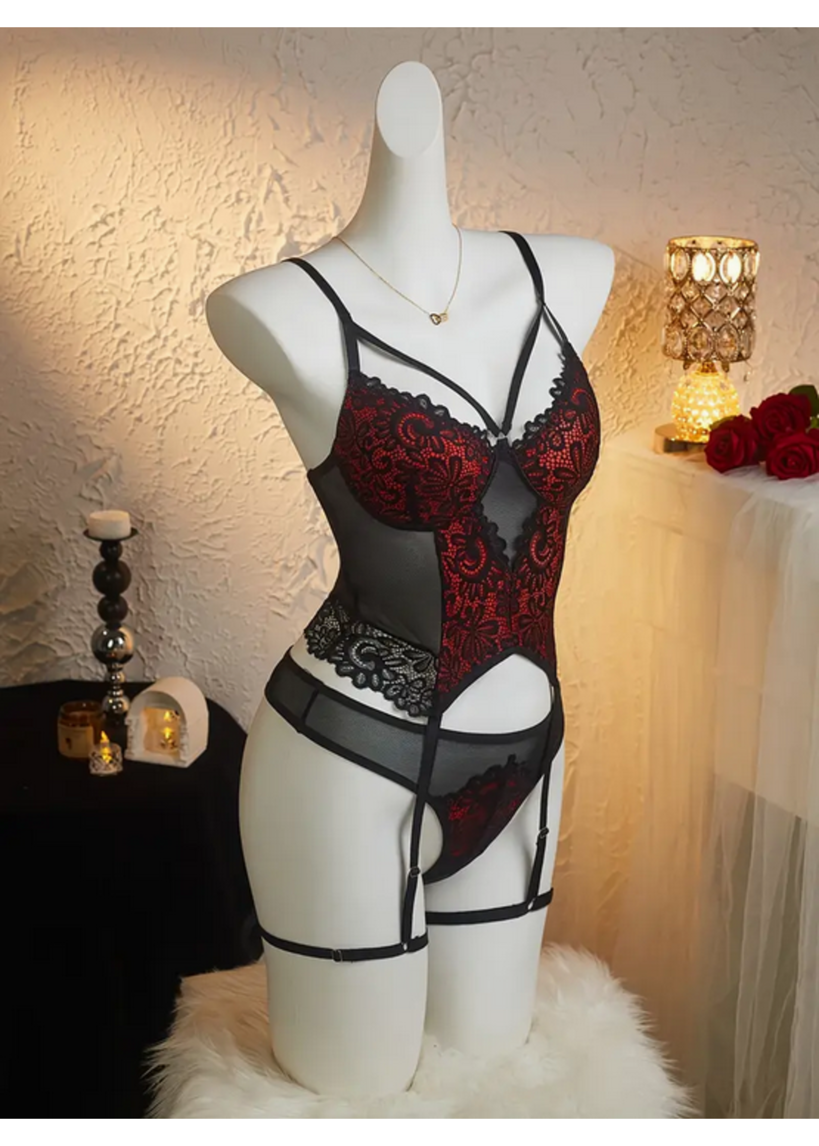 Crimson Sin Guipure Lace Set