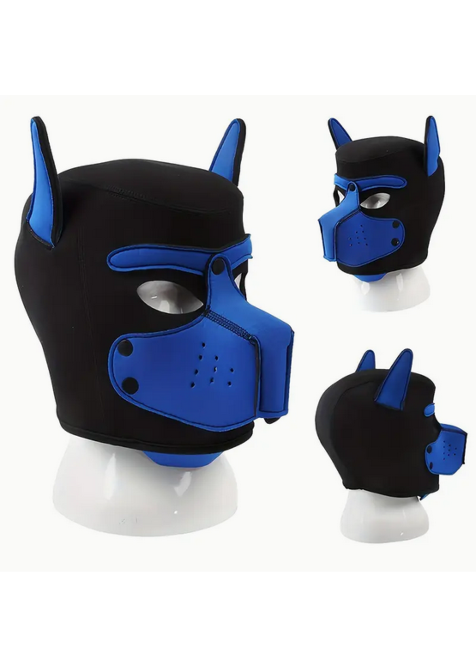 Smoosh PU Leather Bondage Canine Hood Mask Blue