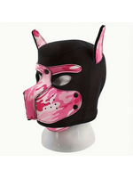 Smoosh PU Leather Bondage Canine Hood Mask Camo Pink