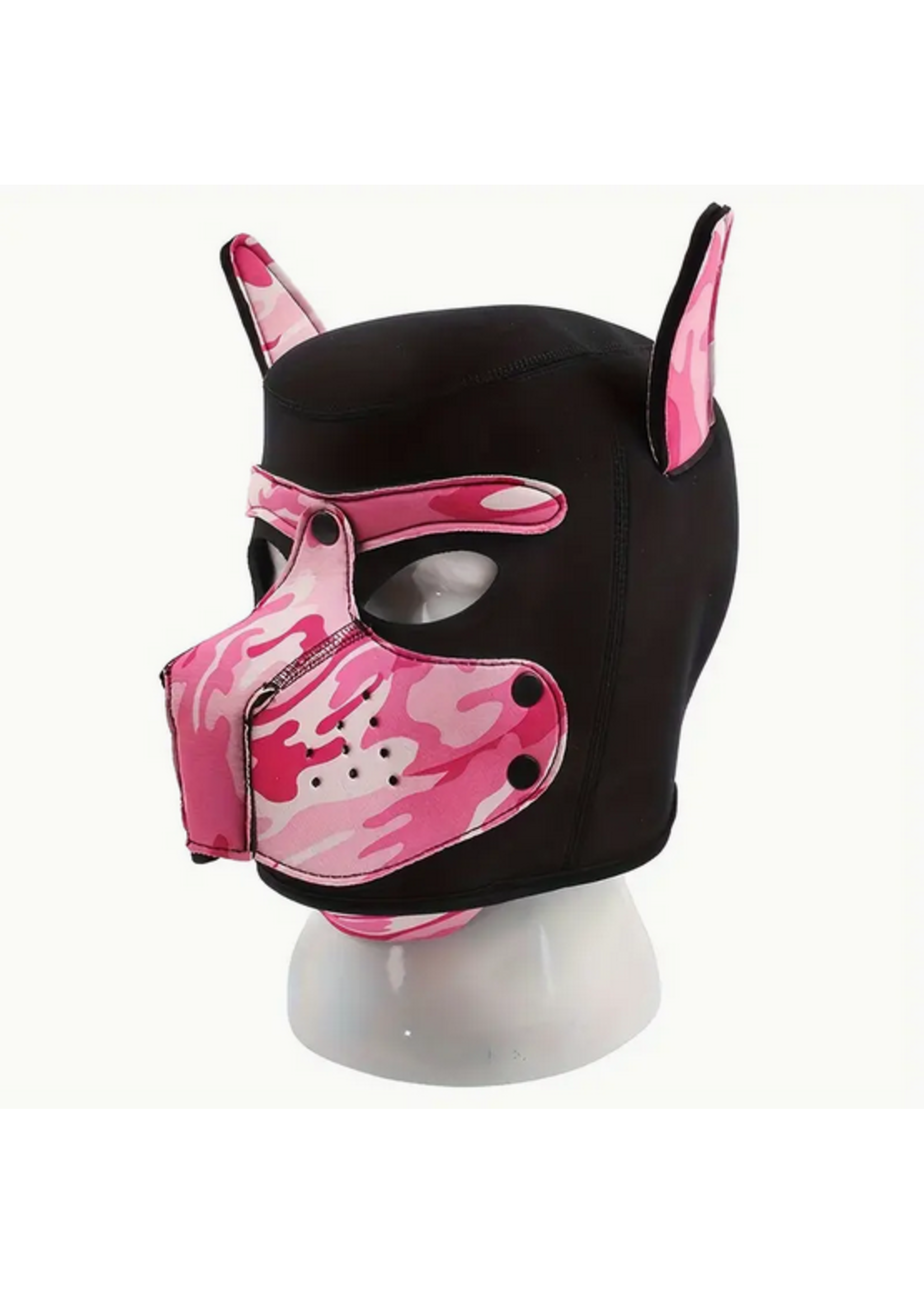 Smoosh PU Leather Bondage Canine Hood Mask Camo Pink