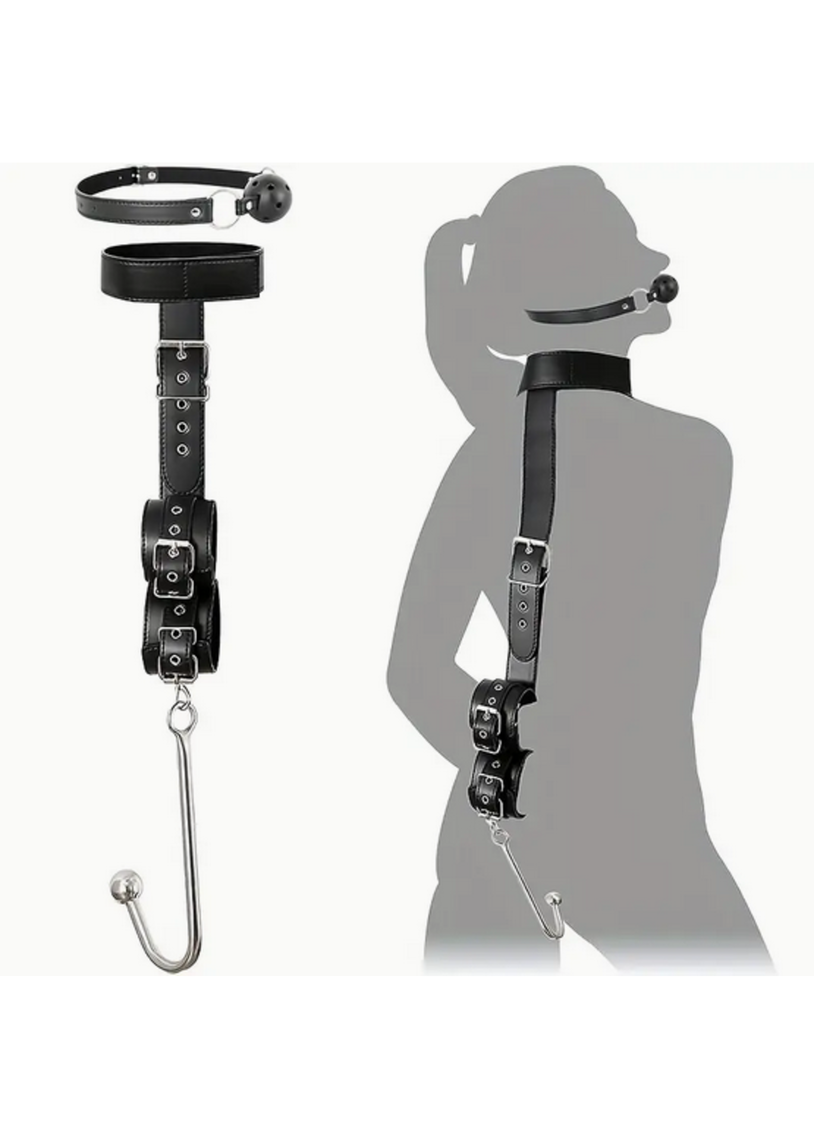 Anal Hook Cuff to Collar Bondage Kit w/ Gag