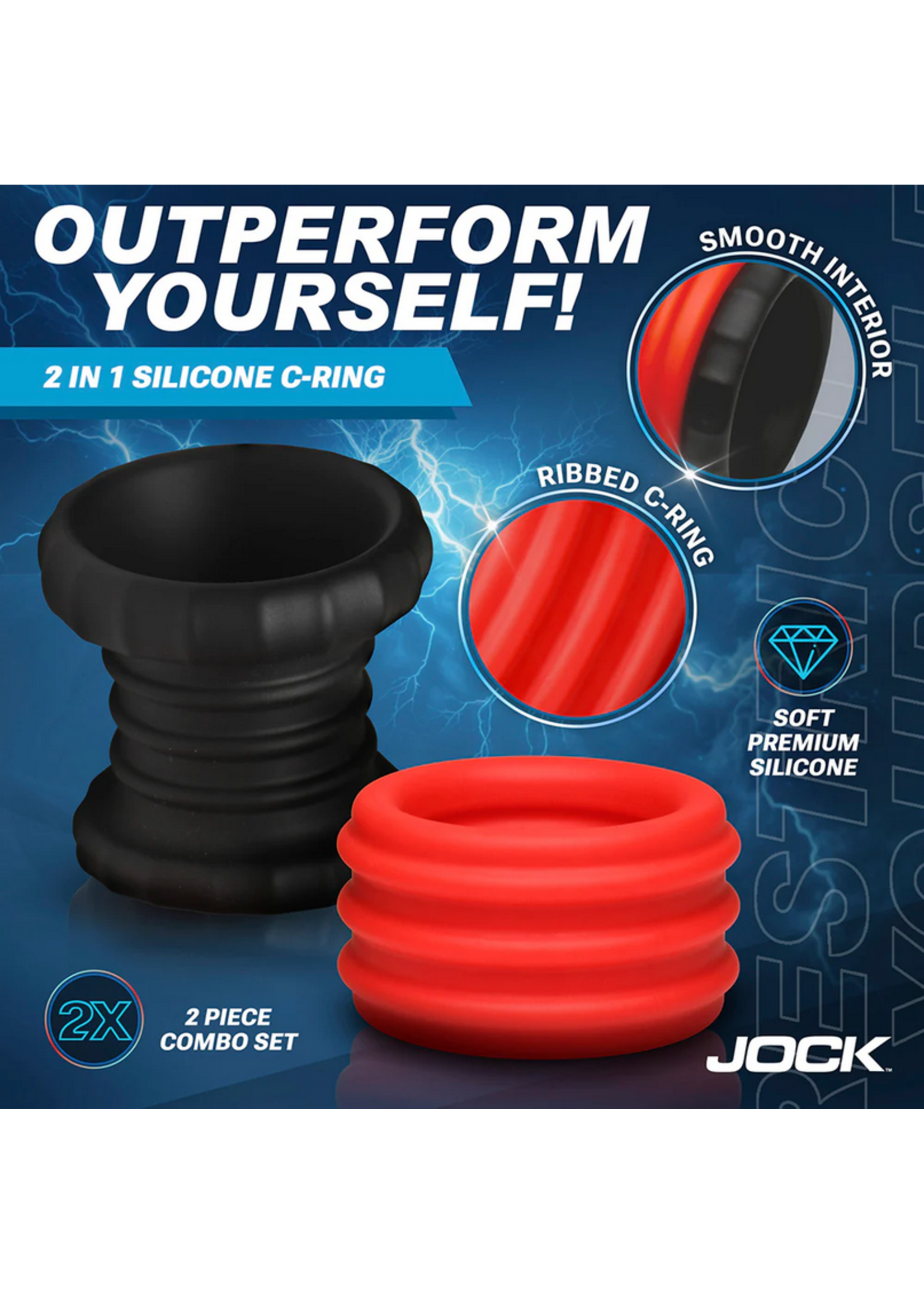 2-in-1 Silicone Cock Ring - Red