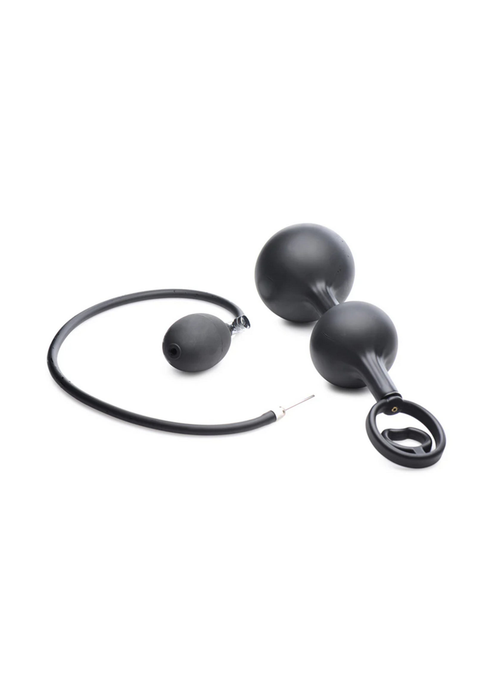 Master Series Devils Rattle Inflatable Silicone Anal Plug with Cock and Ball Ring