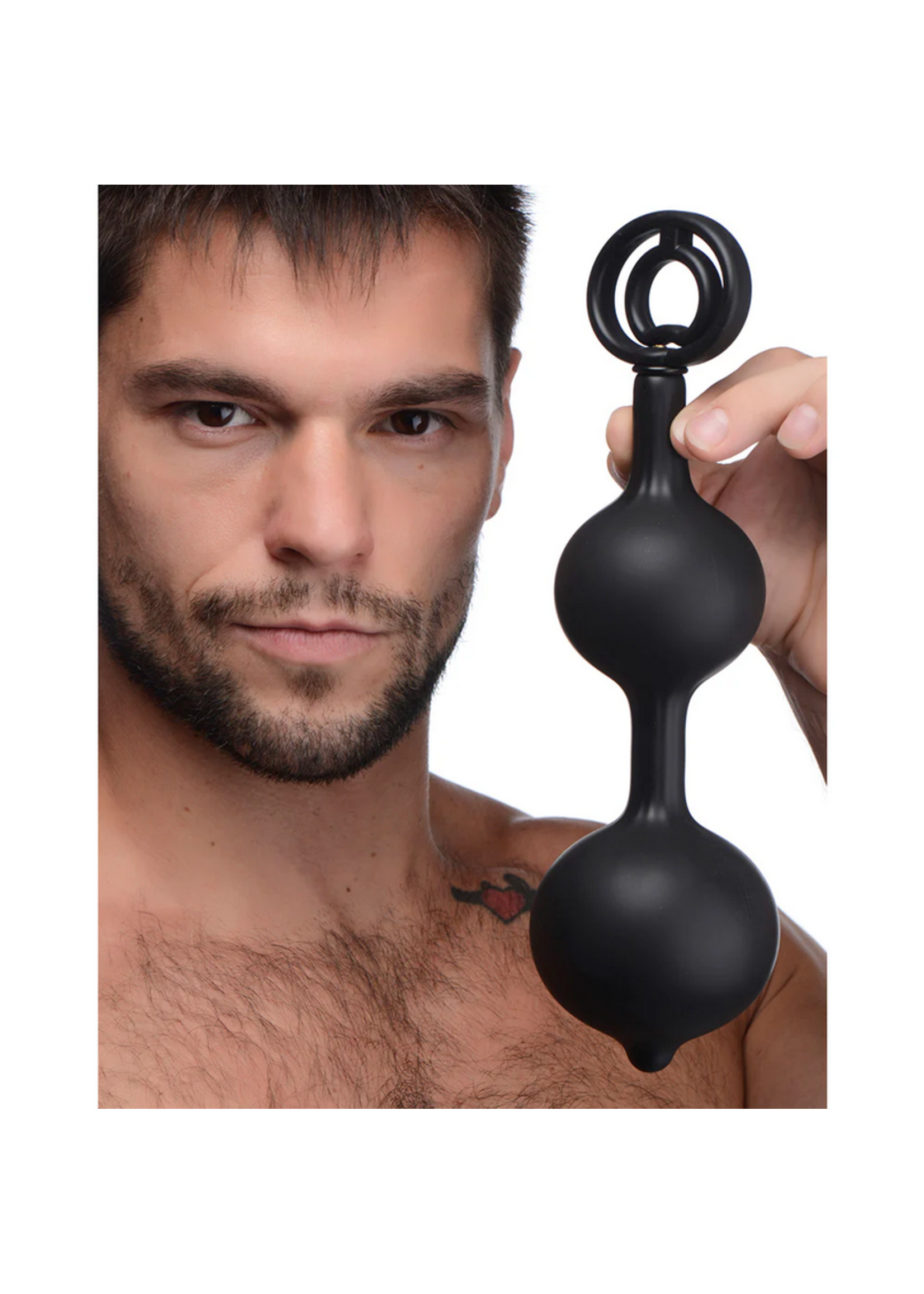 Master Series Devils Rattle Inflatable Silicone Anal Plug with Cock and Ball Ring