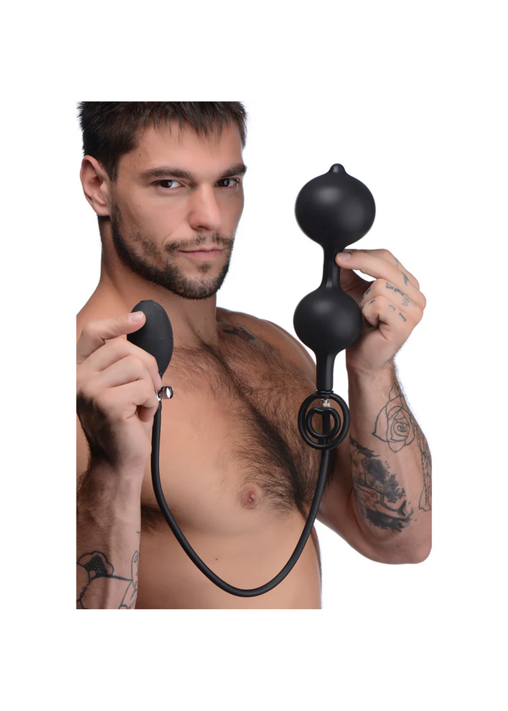 Master Series Devils Rattle Inflatable Silicone Anal Plug with Cock and Ball Ring
