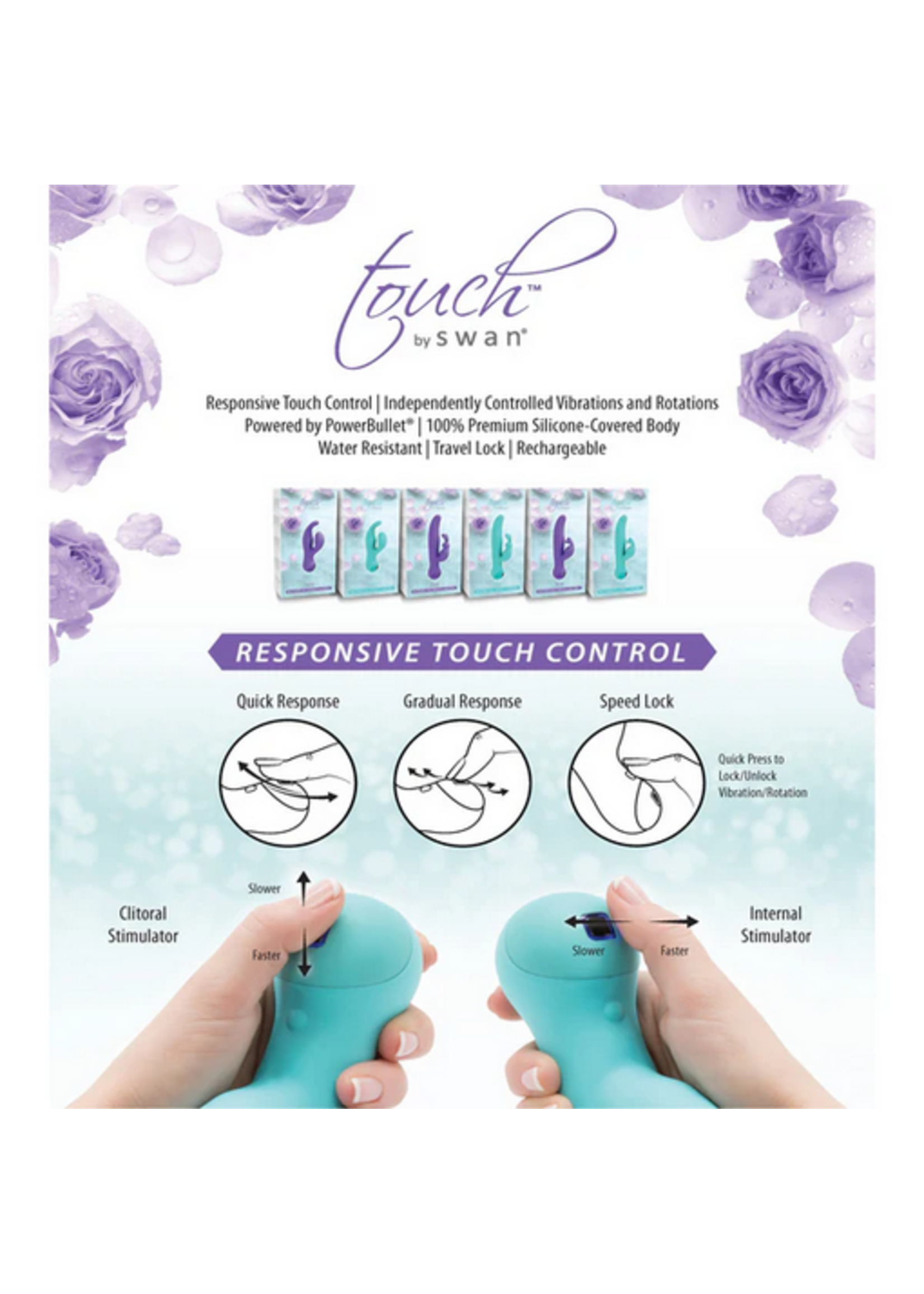 Swan Touch - Solo - Dual Vibrator - Rechargeable - Purple
