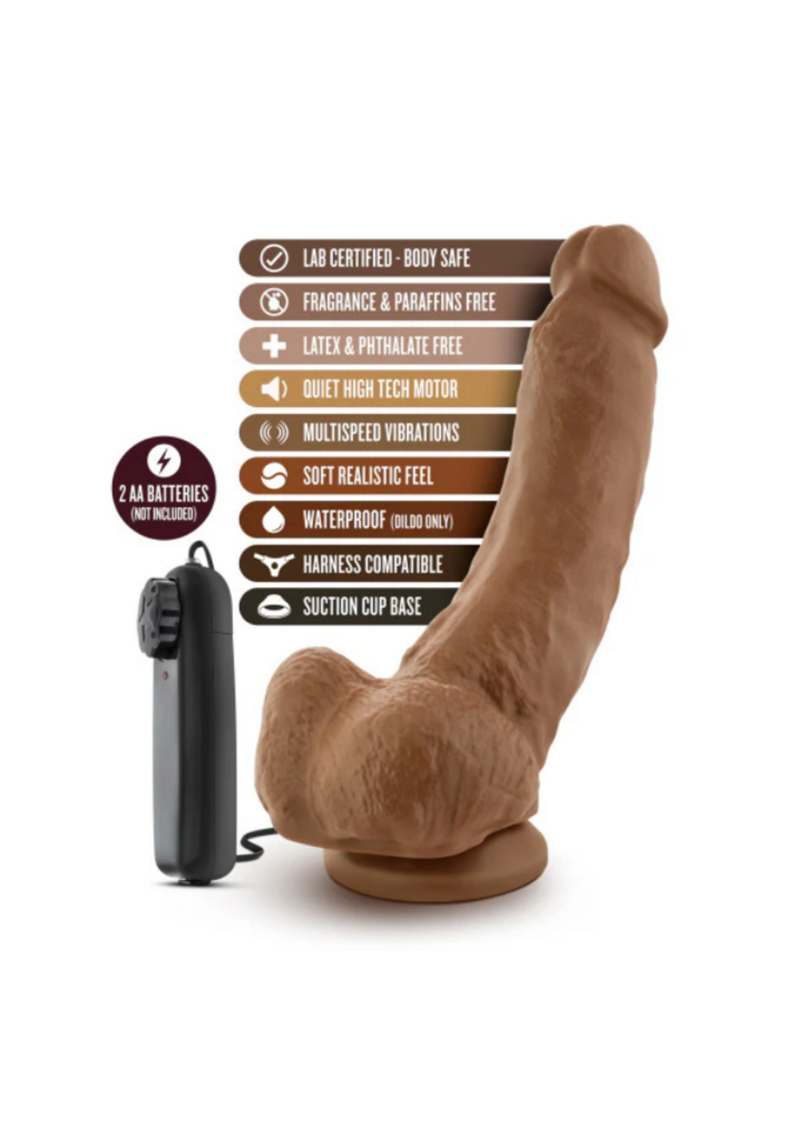 Blush Coverboy - The Boxer - 9" Vibrating Realistic Cock - Mocha