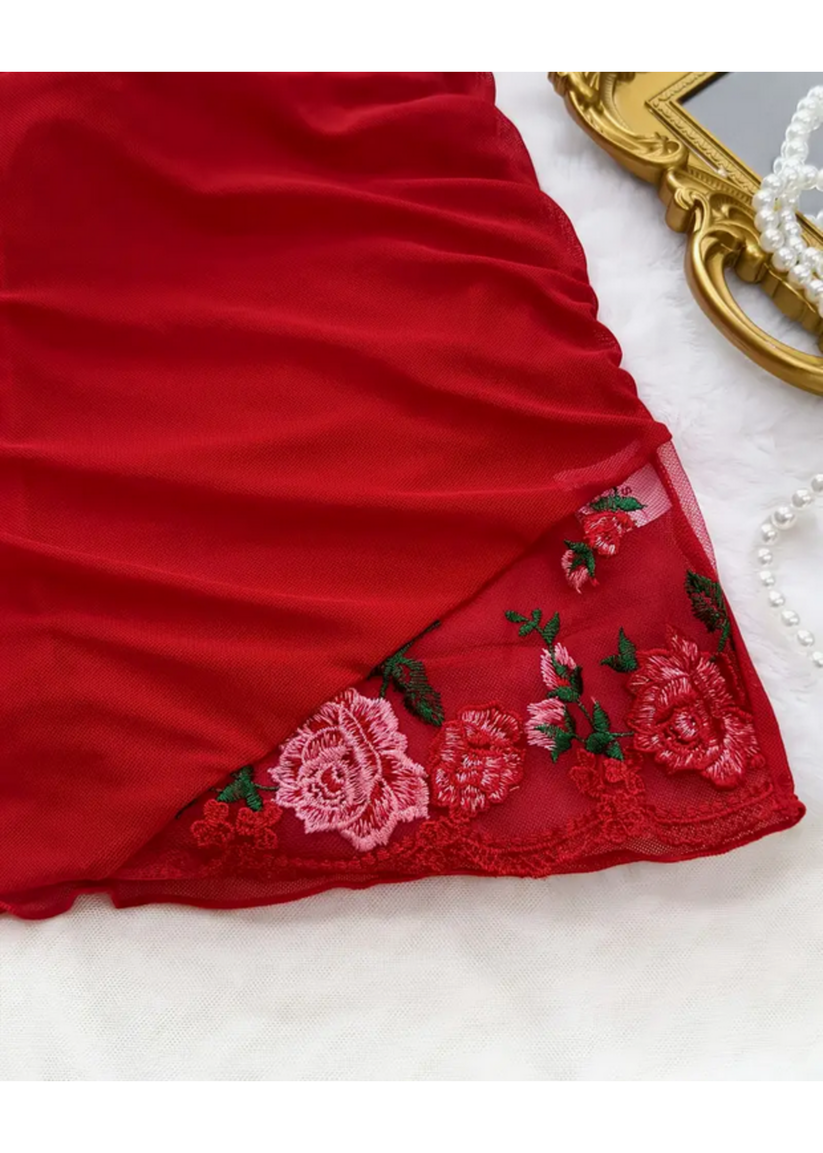 Clearance Red Sheer Floral Lingerie