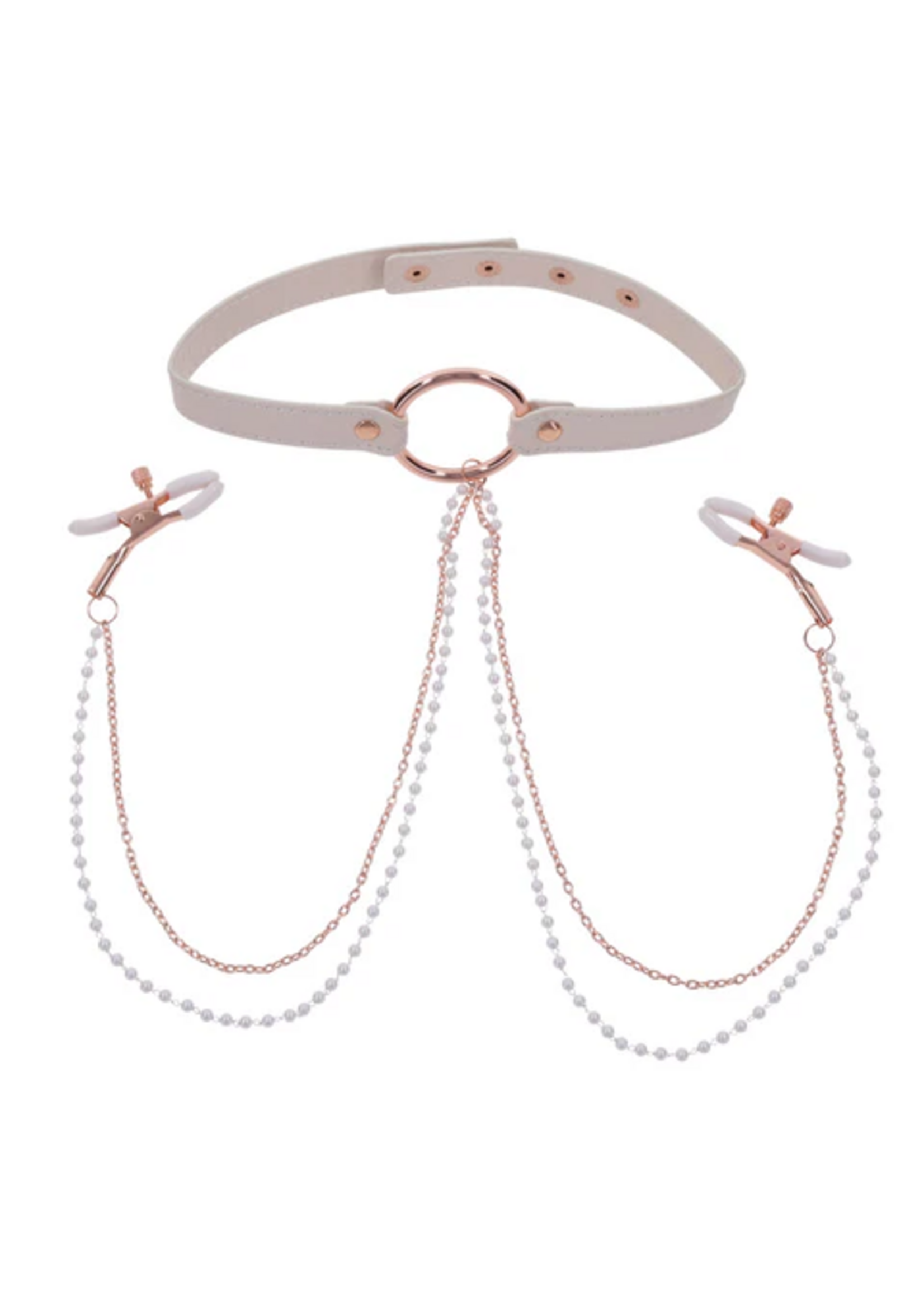 Sex & Mischief Peaches ‘n CreaMe Collar with Nipple Clamps