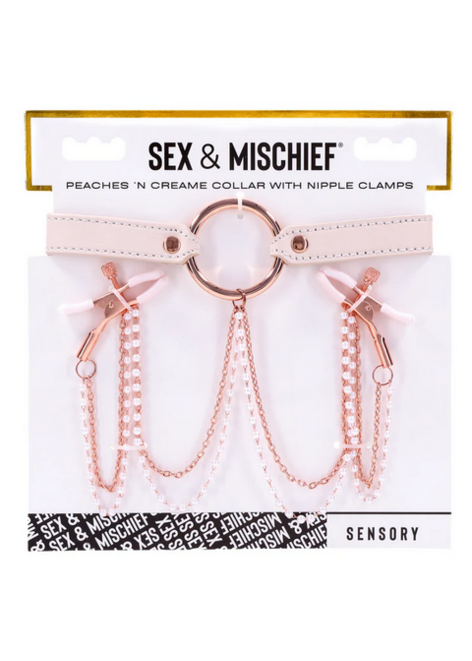 Sex & Mischief Peaches ‘n CreaMe Collar with Nipple Clamps