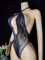 Black Open Chest Bodysuit