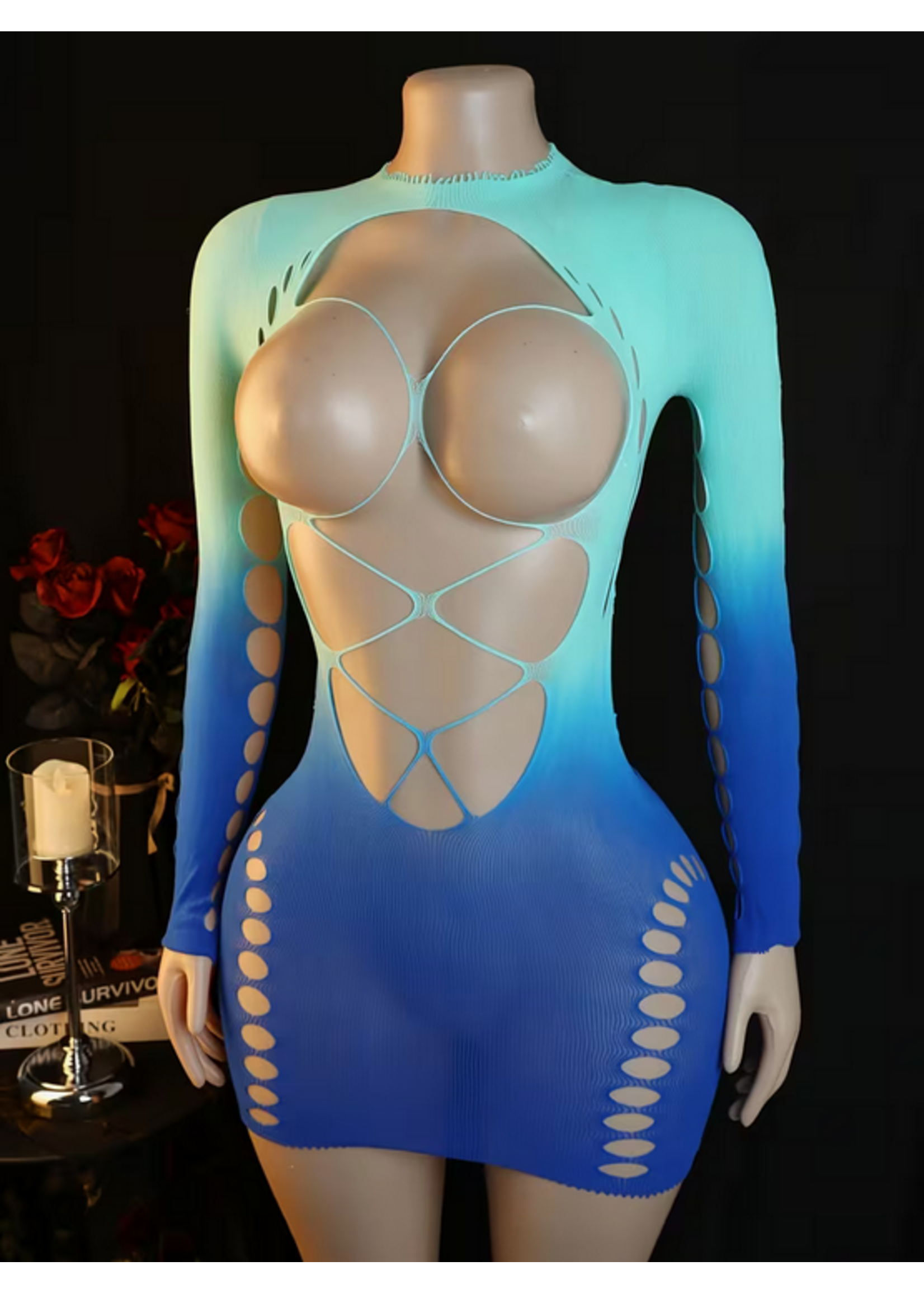 Blue Ombre Open Chest Dress