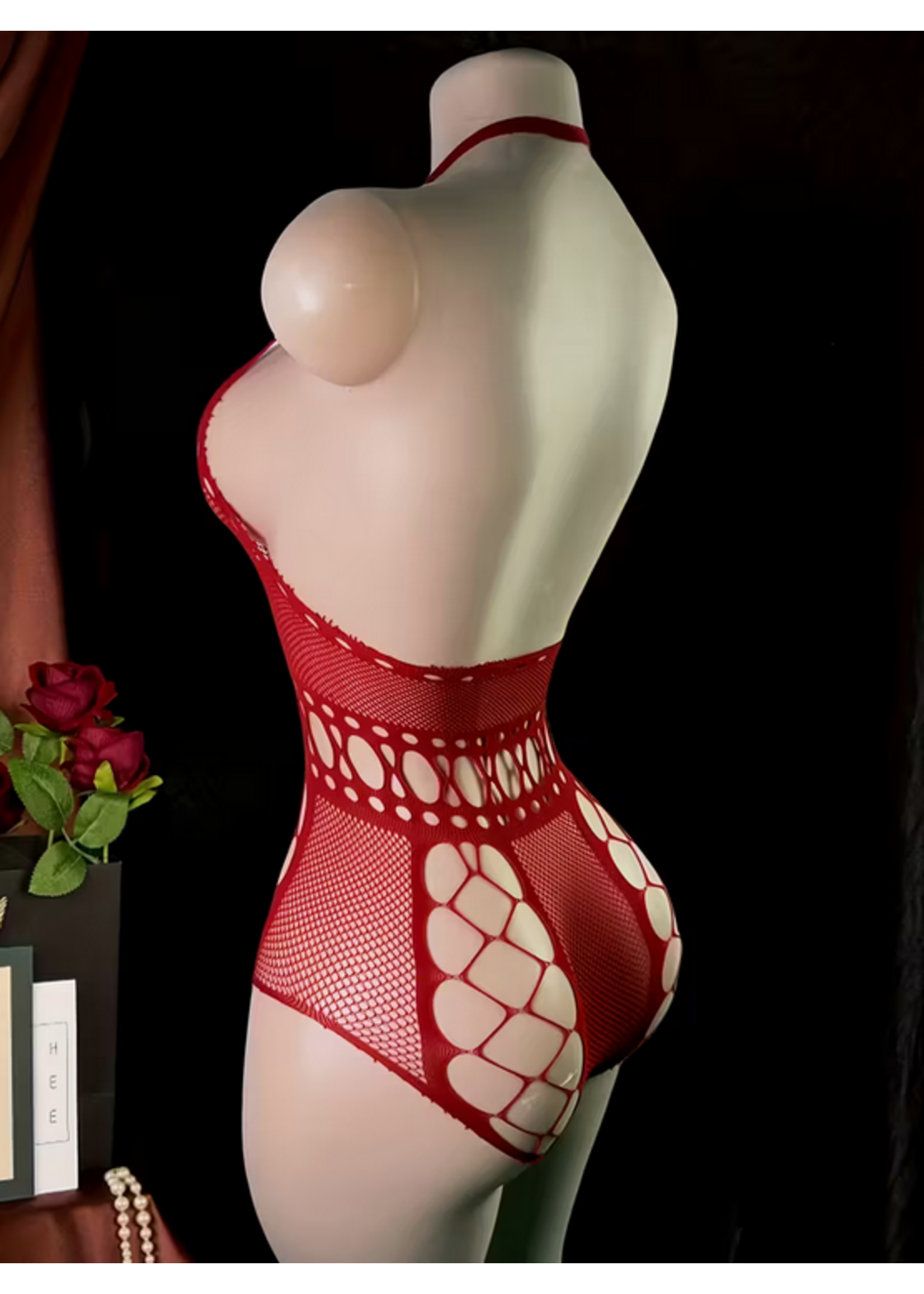 Red Open Chest Bodysuit