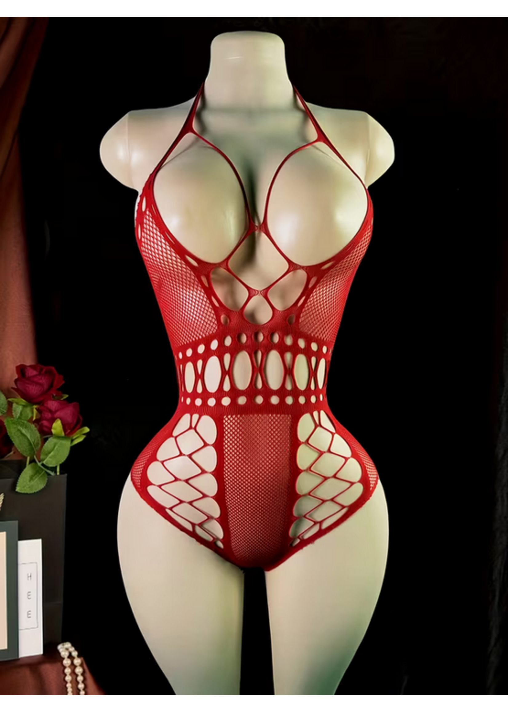 Red Open Chest Bodysuit