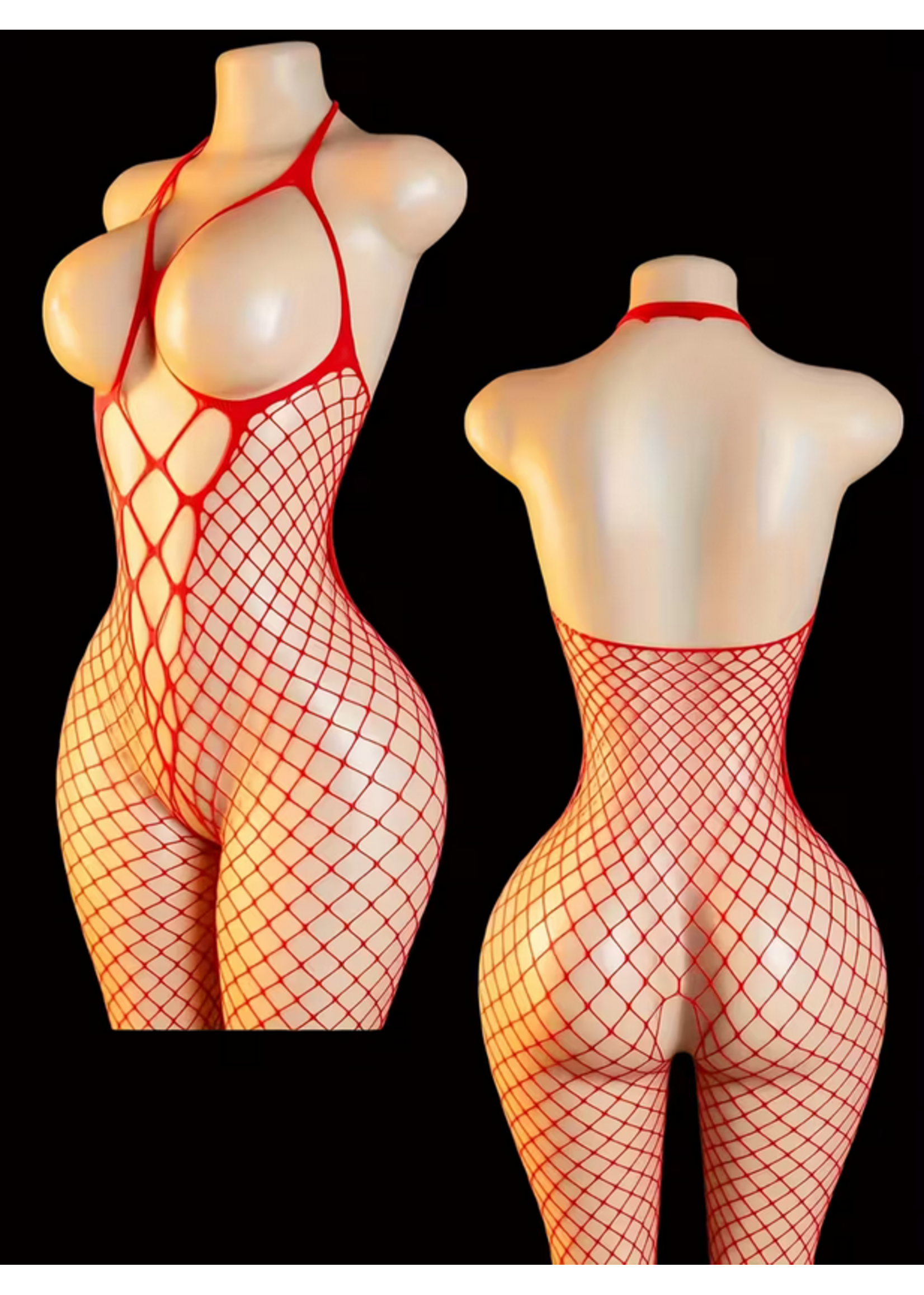 Red Open Breast Bodysuit