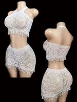 White Fringe Two Piece