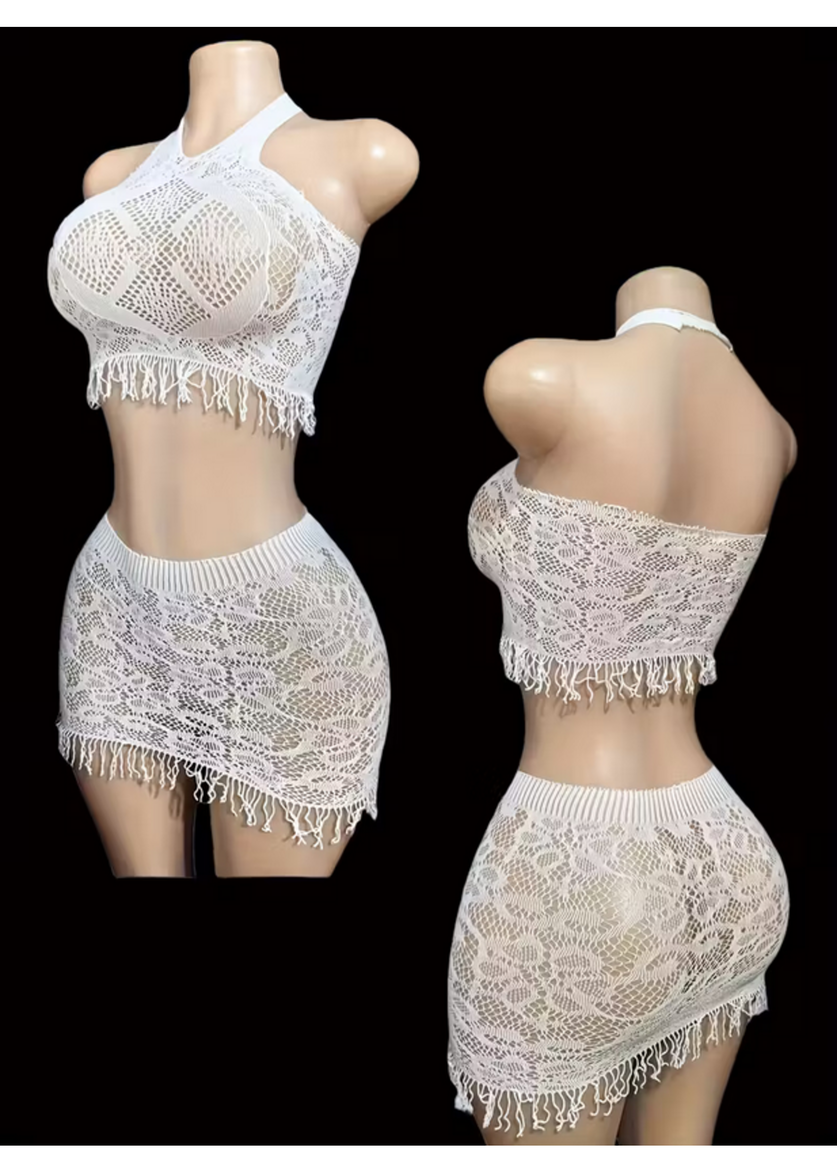 White Fringe Two Piece