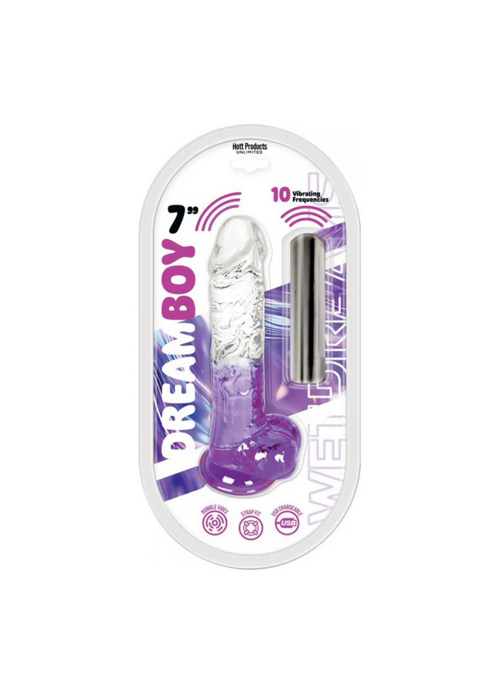 Hott Products Dream Boy 7" - Jelly Vibrator - Wet Dreams Lavender