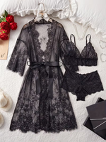 Clearance Black Lace Robe Set