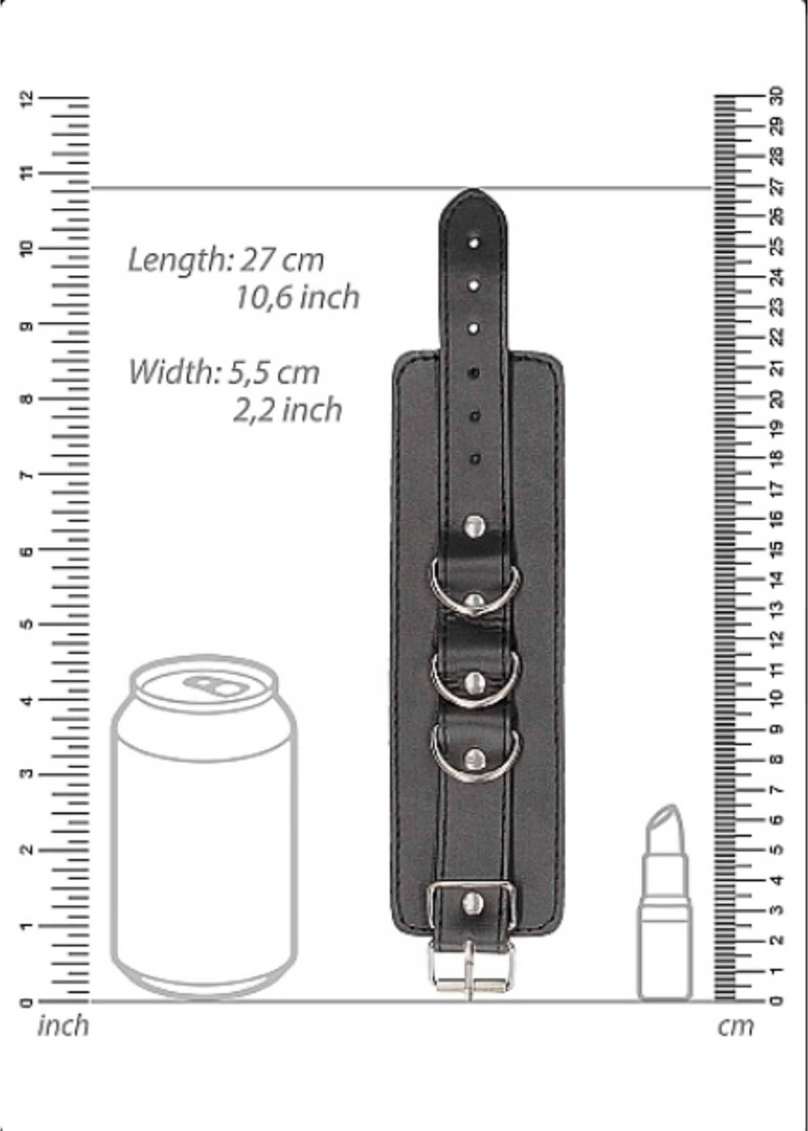 Ouch! Shots - Ouch! B&W - Bonded Leather Hand or Ankle Cuffs w Adjustable Straps