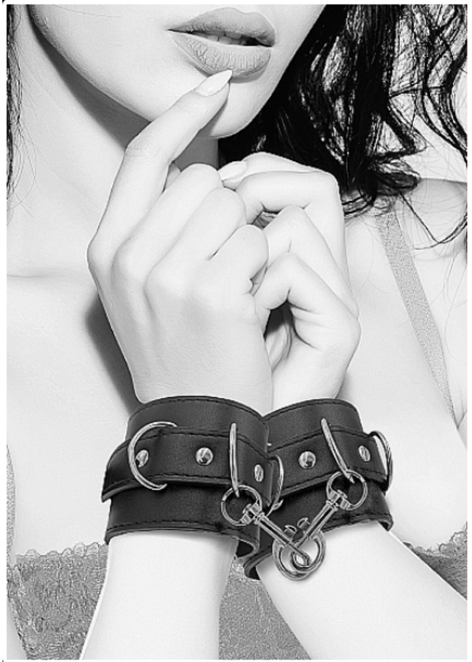 Ouch! Shots - Ouch! B&W - Bonded Leather Hand or Ankle Cuffs w Adjustable Straps