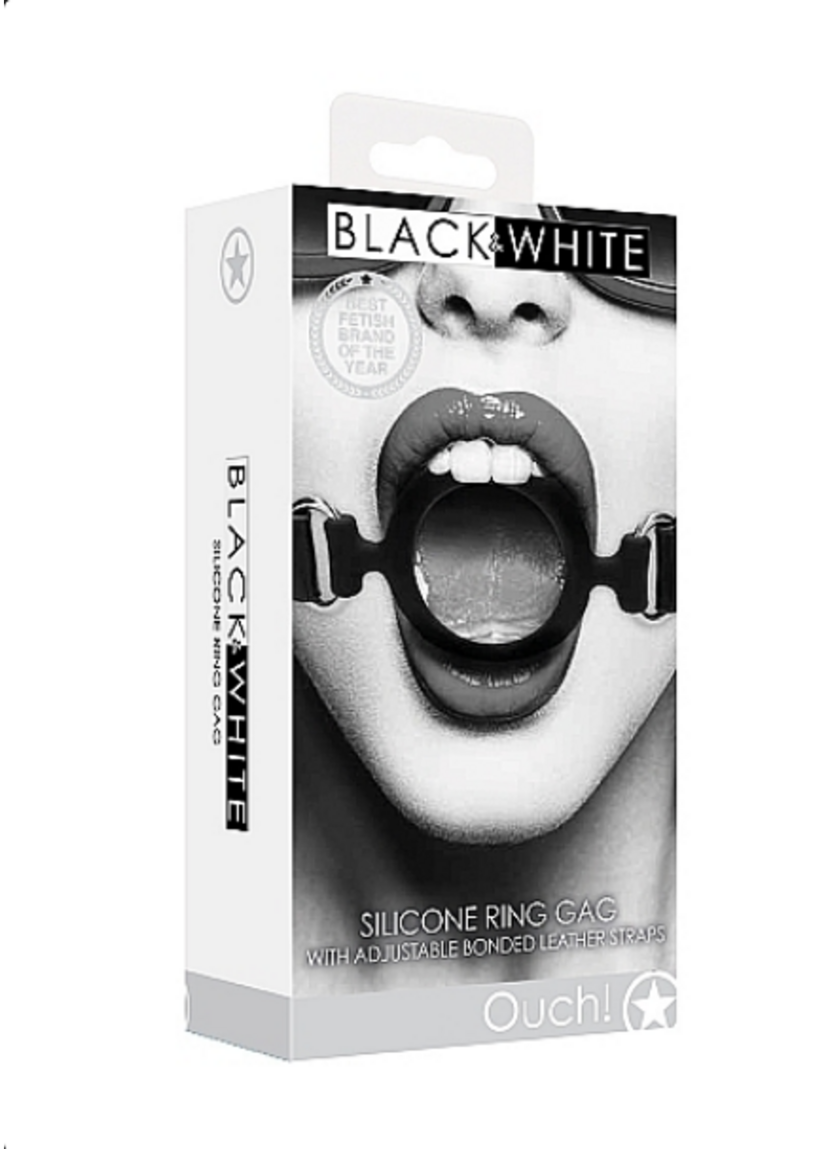 Ouch! Shots - Ouch! B&W - Silicone Ring Gag w Adjustable Bonded Leather Straps