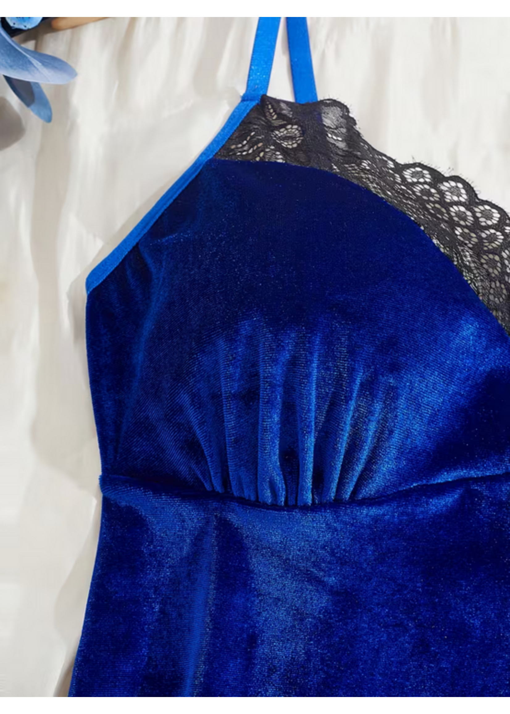 Sexy Blue Velvet Slip Dress w/ Panties
