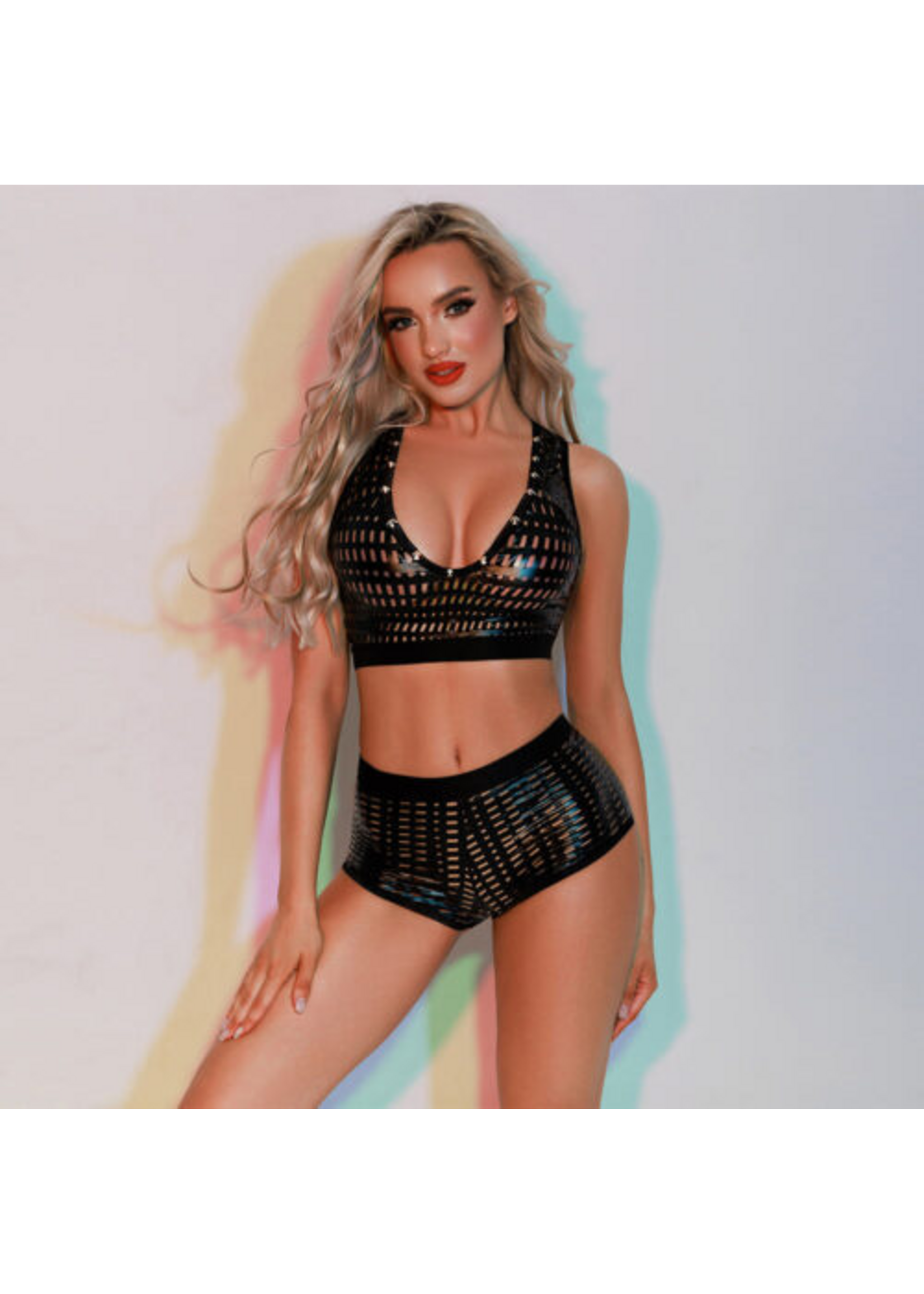 2pc Set Perforated Wetlook