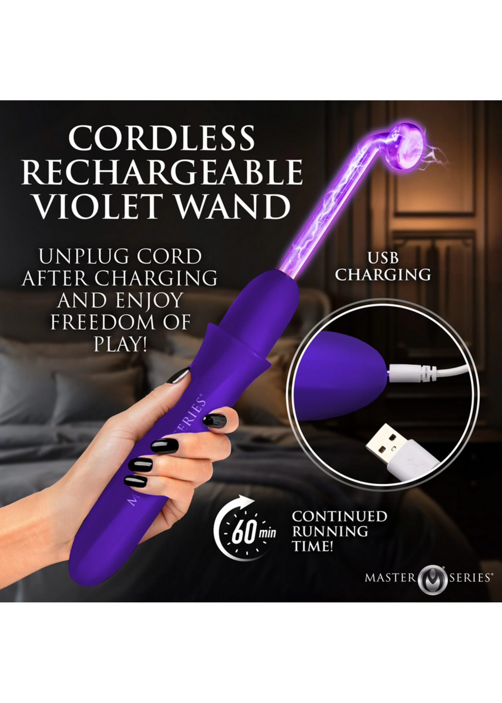 Master Series Elektrawand Rechargeable Violet Wand with Attachments - Purple
