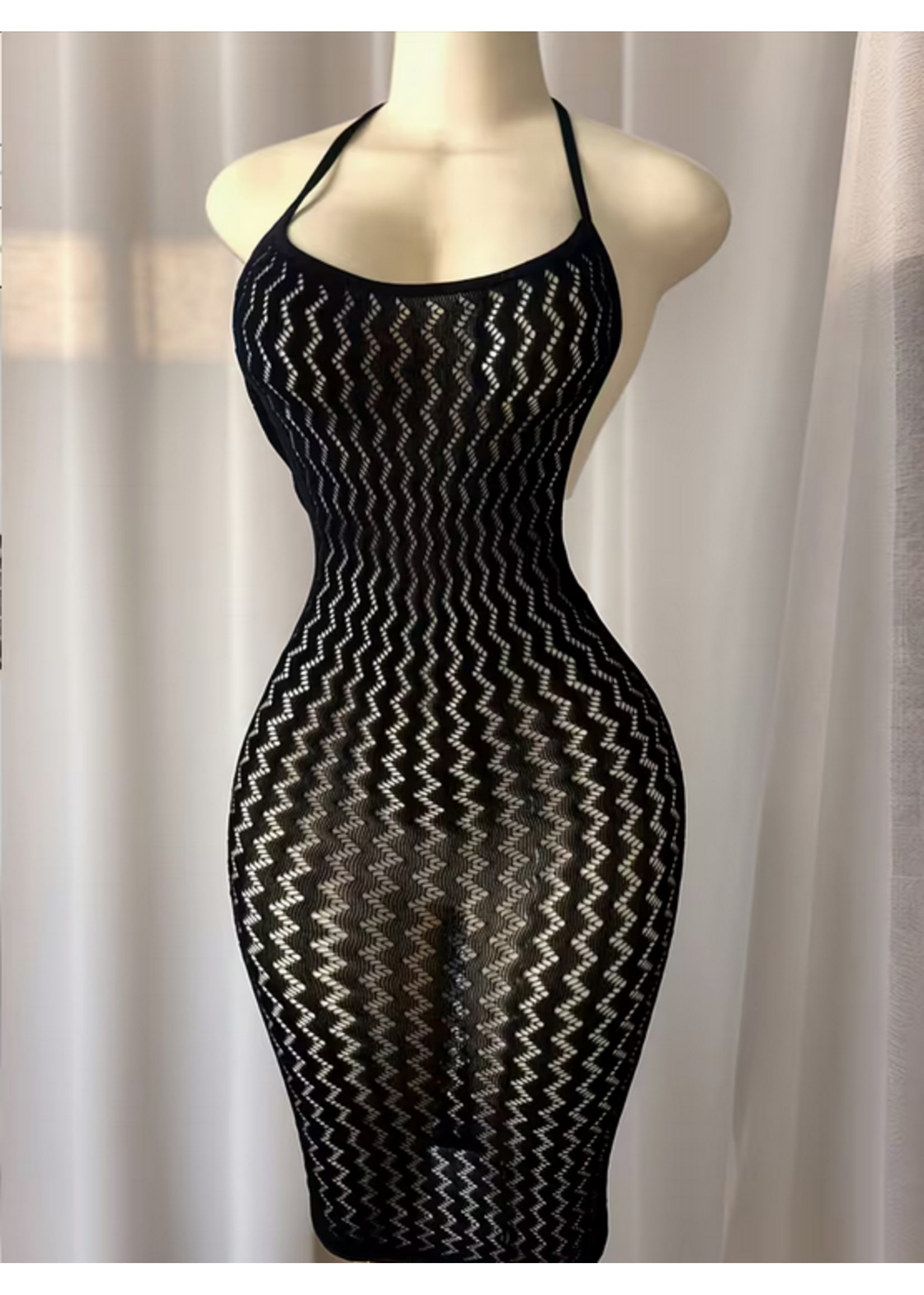 Black Mesh Halter Dress One Size