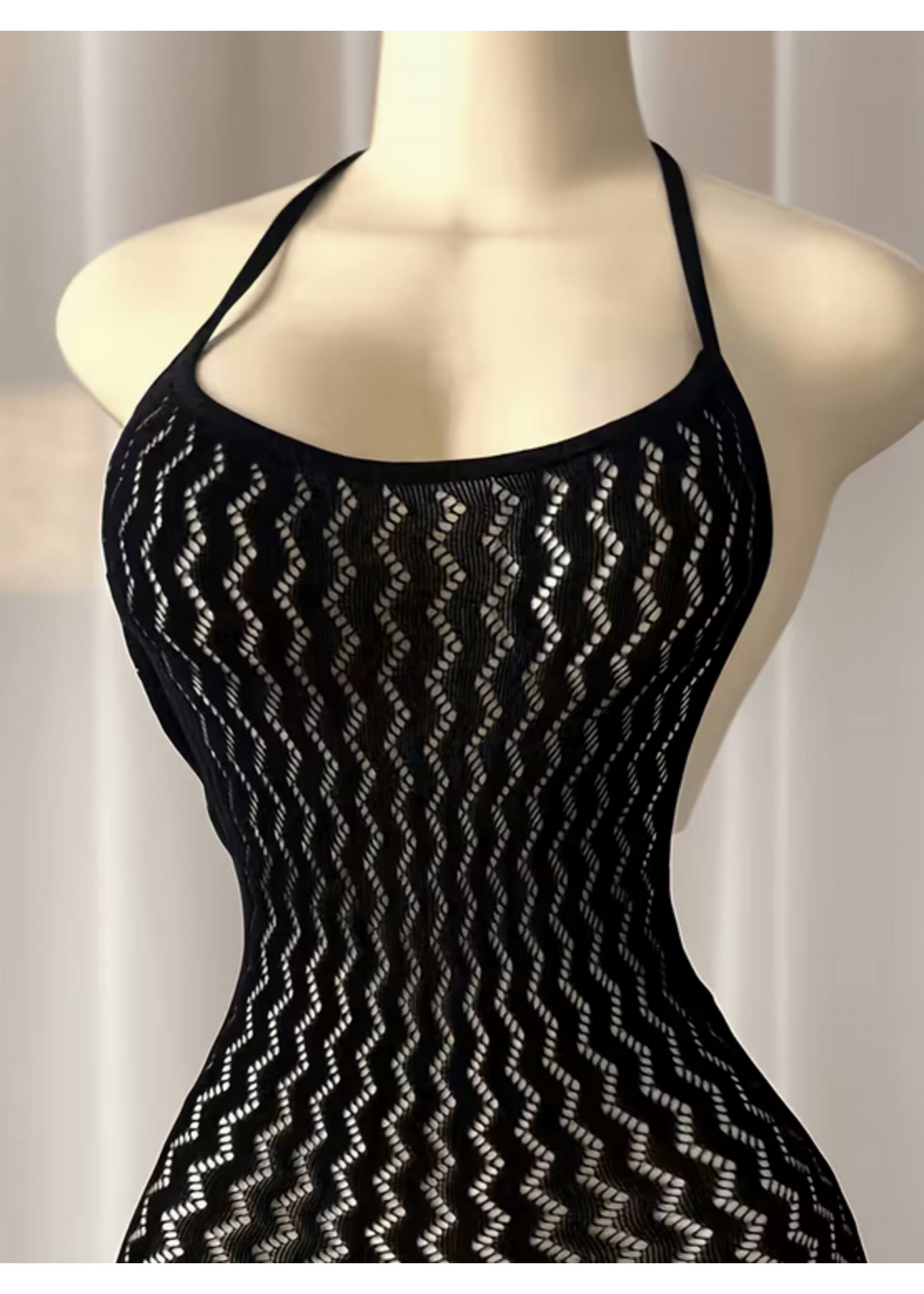 Black Mesh Halter Dress One Size