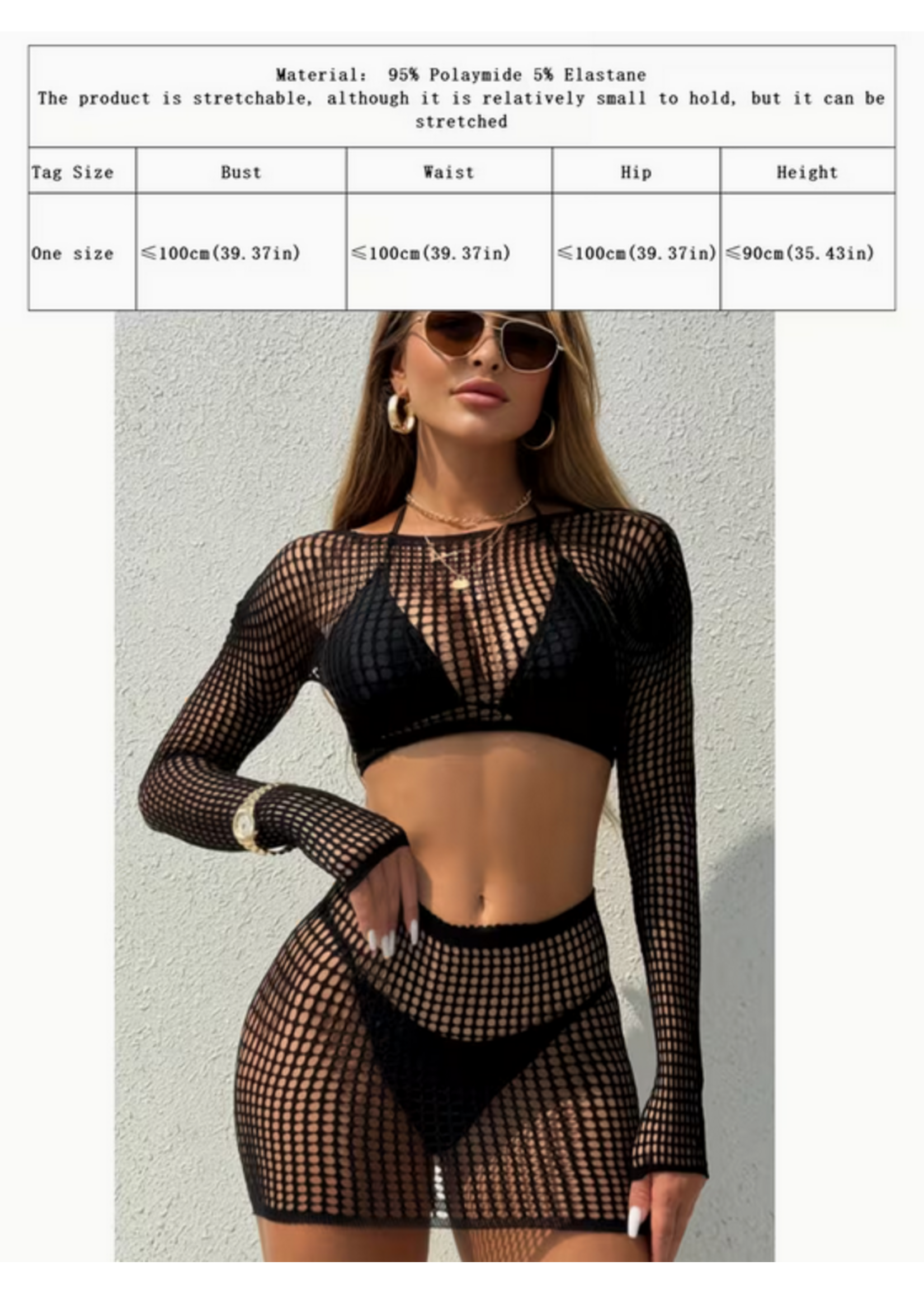 Black Two Piece Mesh Swim Cover