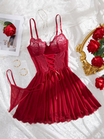 Deep Red Lace Nightdress w/ Panties
