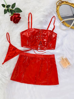 Hot Red Leather Look Poly Two Piece