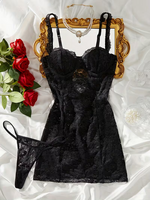 Black Semi Sheer Lace Night Dress