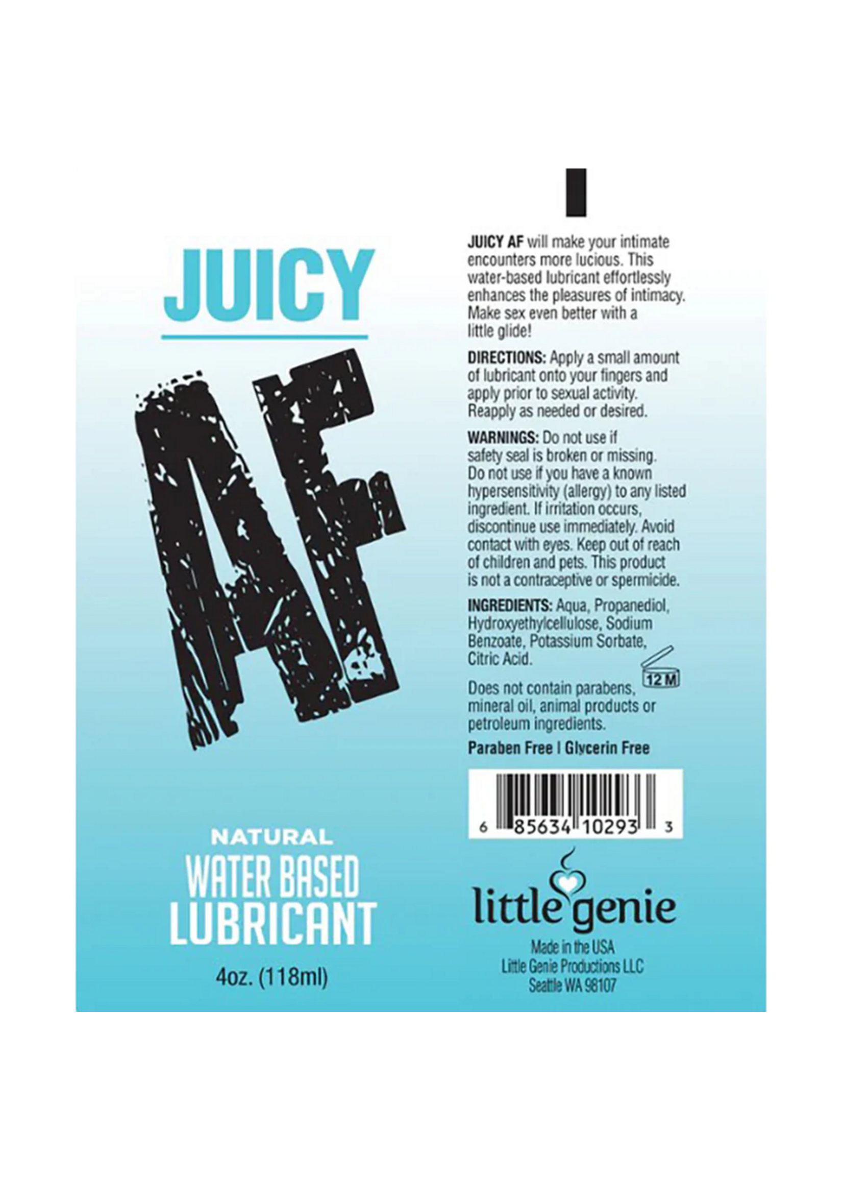 Little Genie Productions Juicy AF Lubricant- Natural 4oz