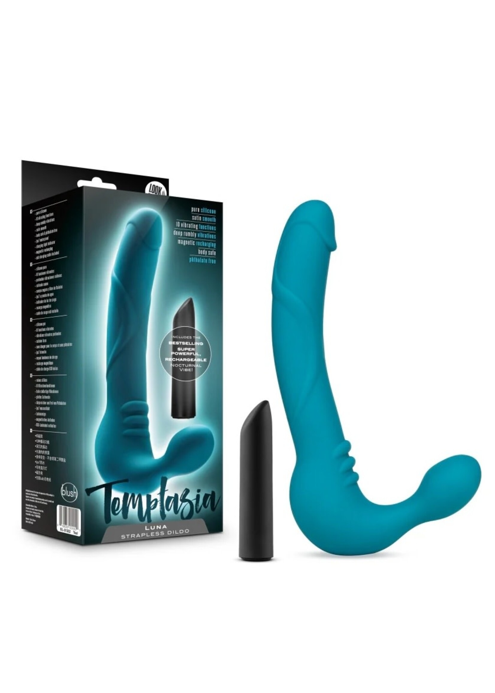Temptasia Blush - Temptasia - Luna - Strapless Silicone Dildo - Teal
