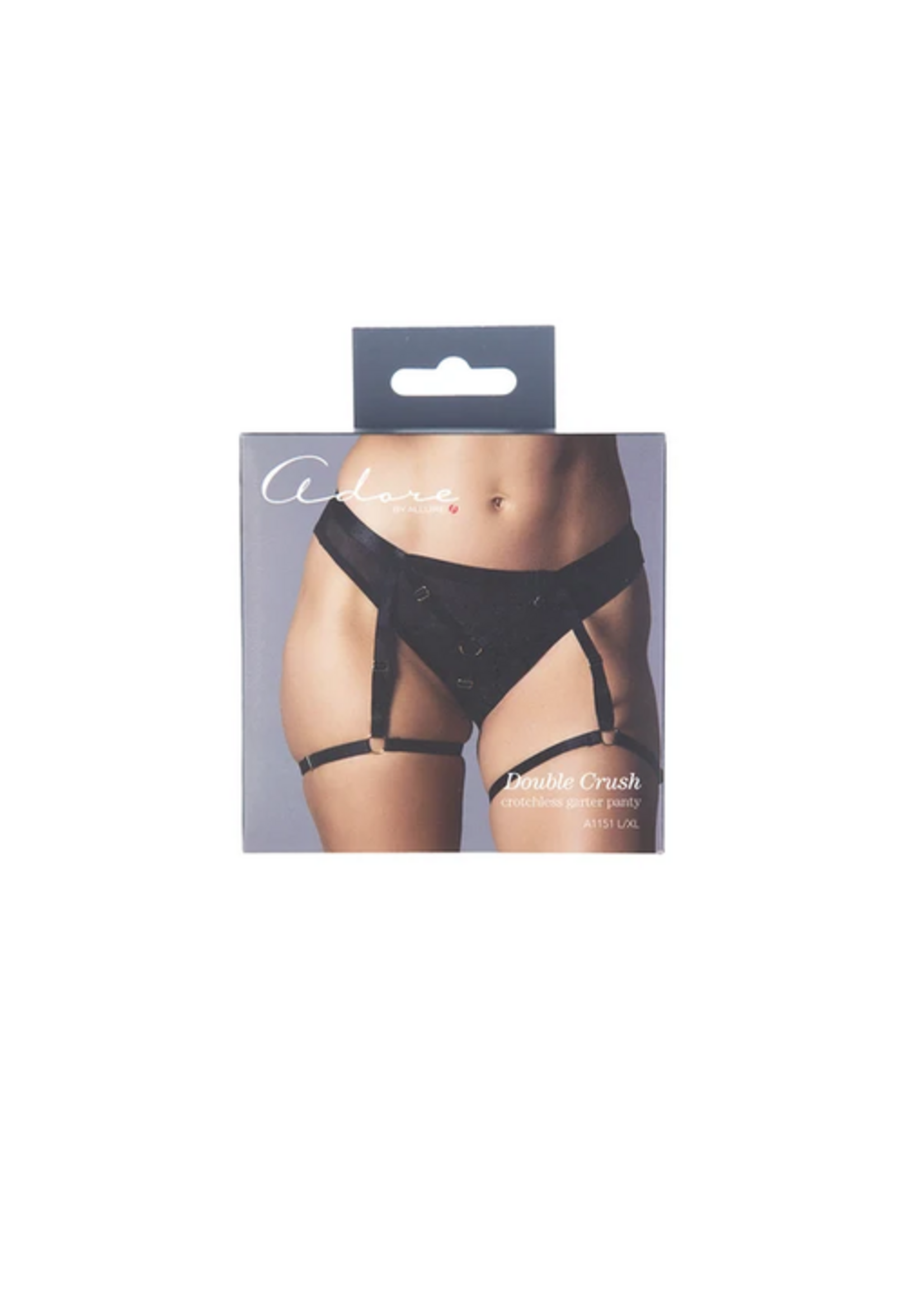 Allure Adore by Allure Double Crush Crotchless Garter Panty - Black