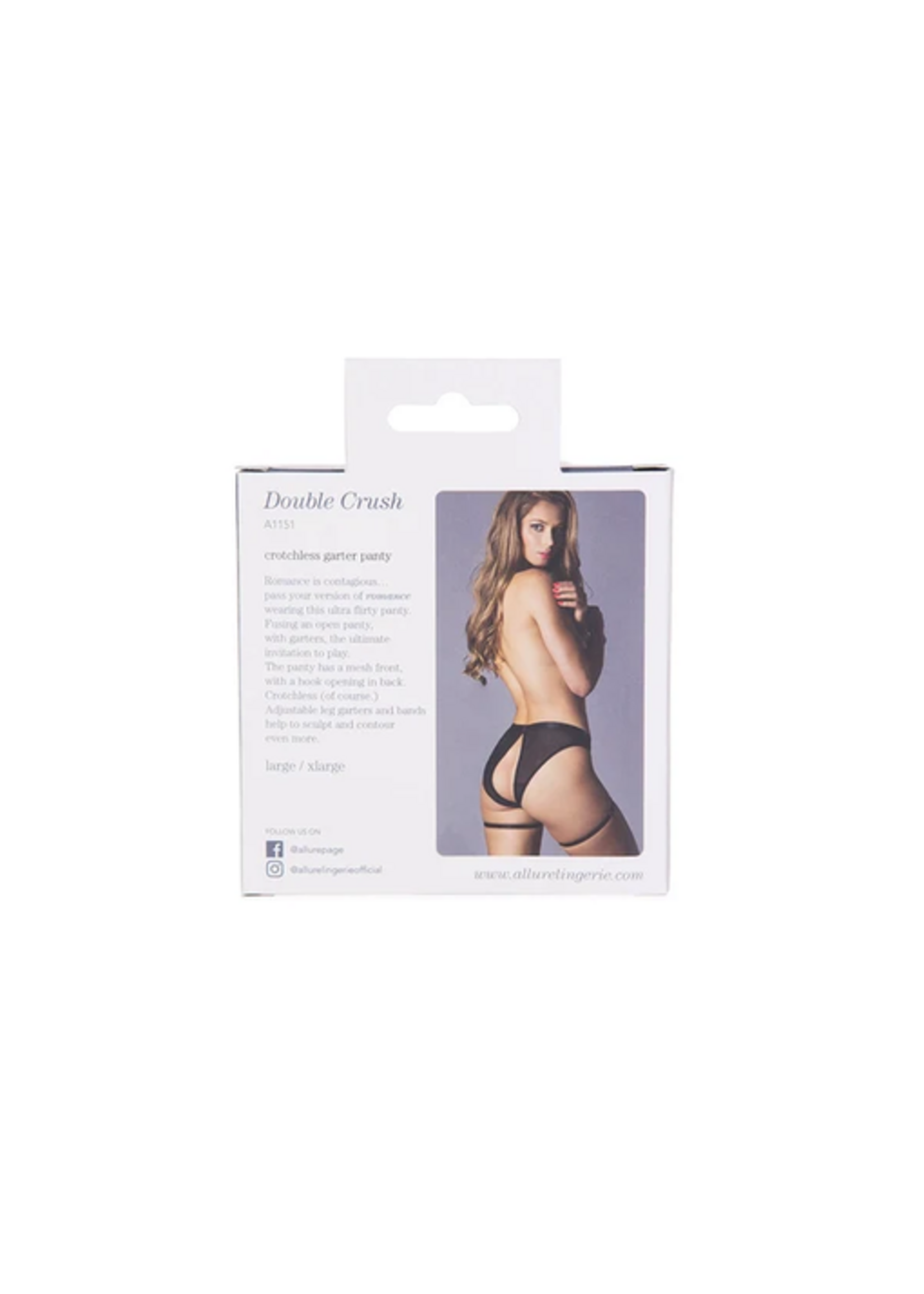 Allure Adore by Allure Double Crush Crotchless Garter Panty - Black