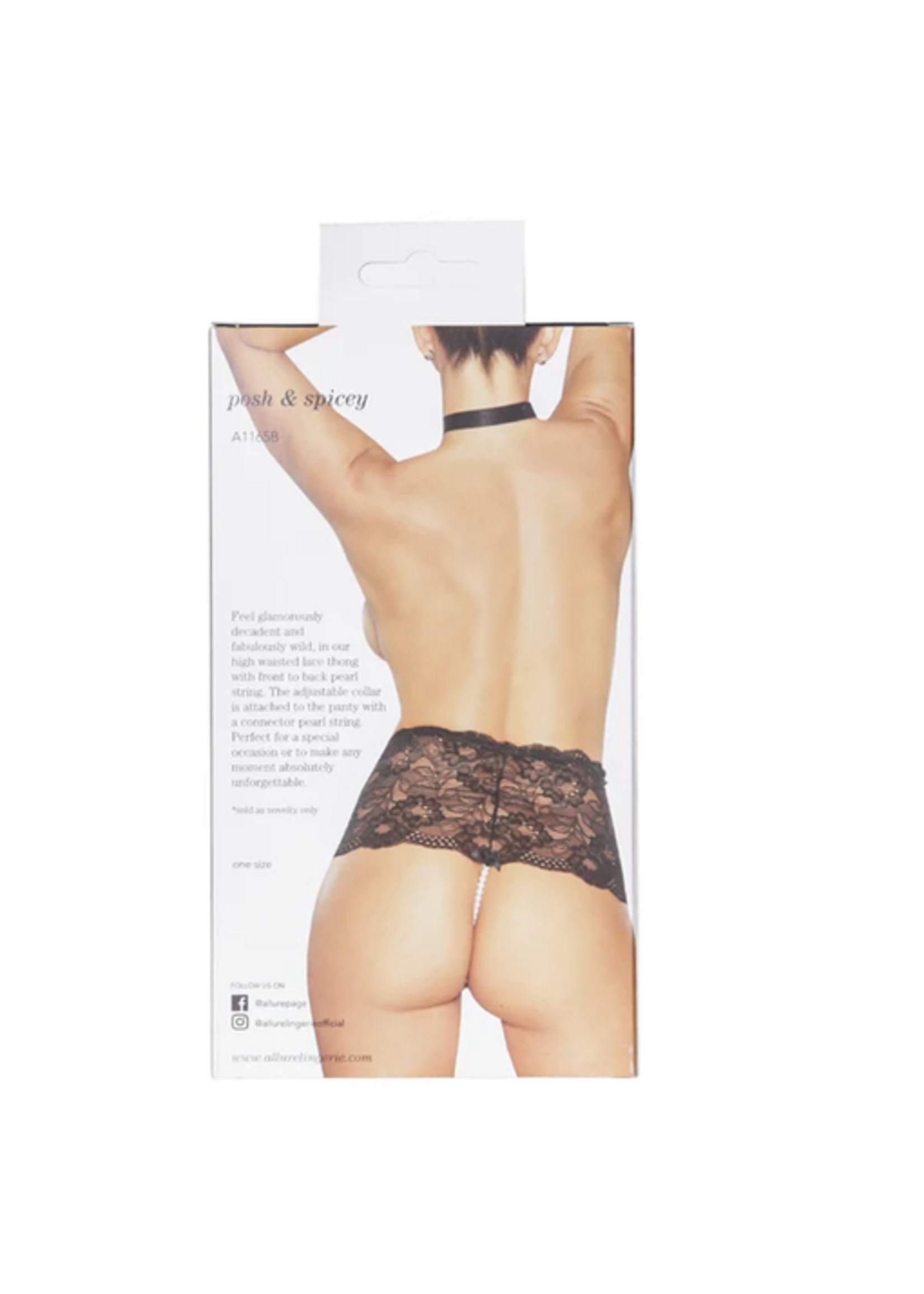 Allure Posh & Spicy Pearl Thong with Halter Neck – Black