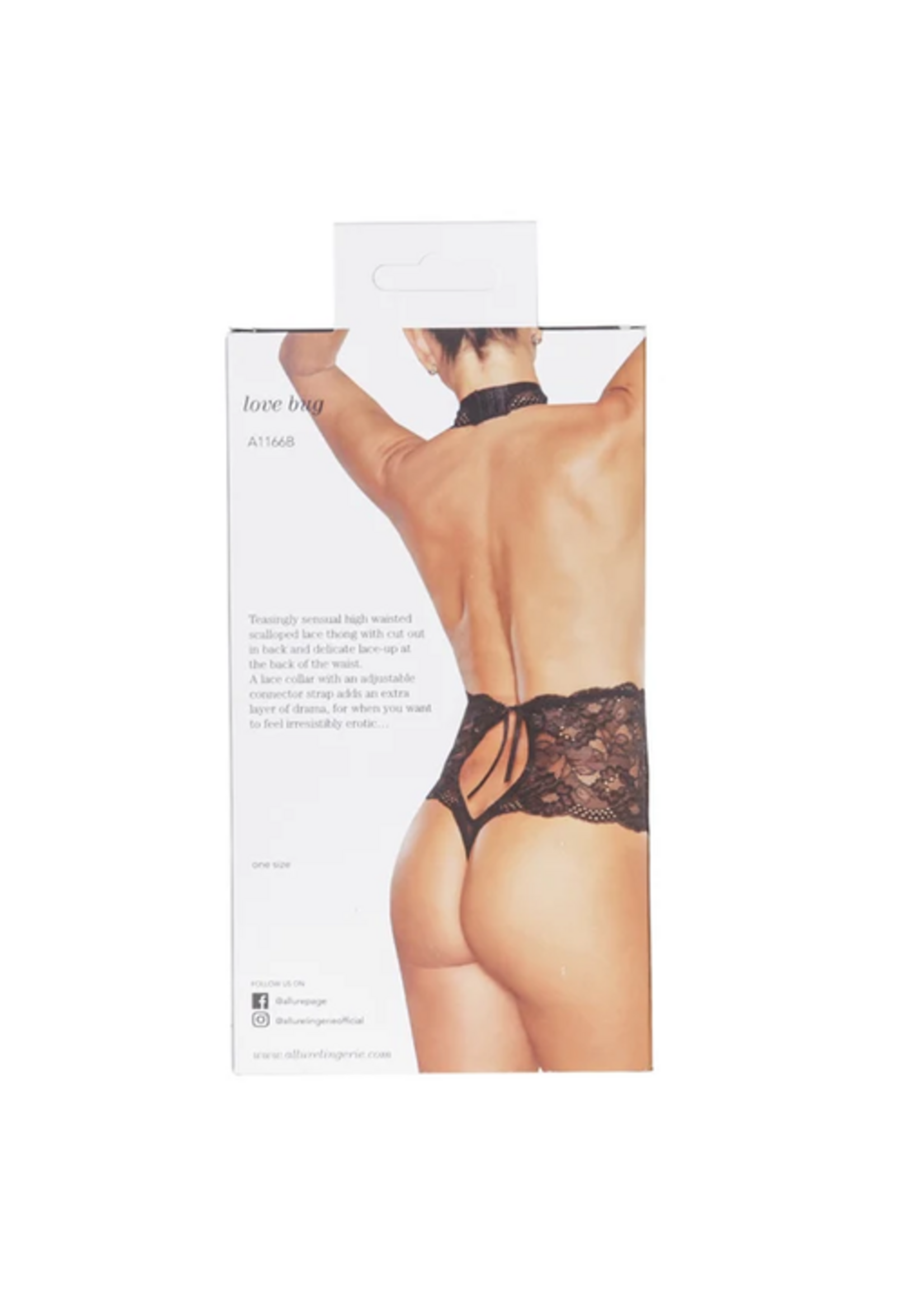 Allure Love Bug Lace Thong with Collar – Black