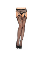 Leg Avenue Industrial Net Stockings with Duchess Lace Top - Black