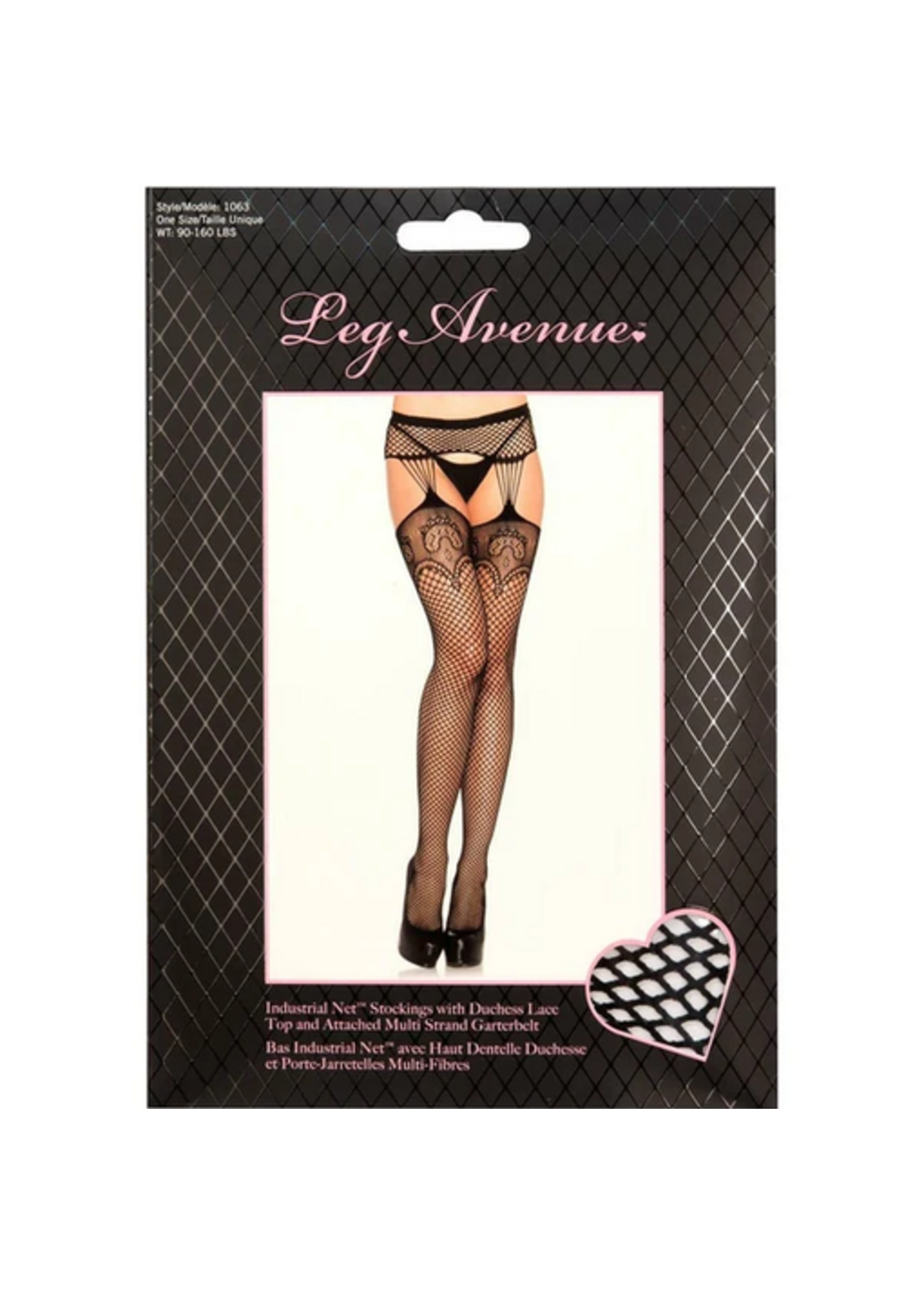 Leg Avenue Industrial Net Stockings with Duchess Lace Top - Black