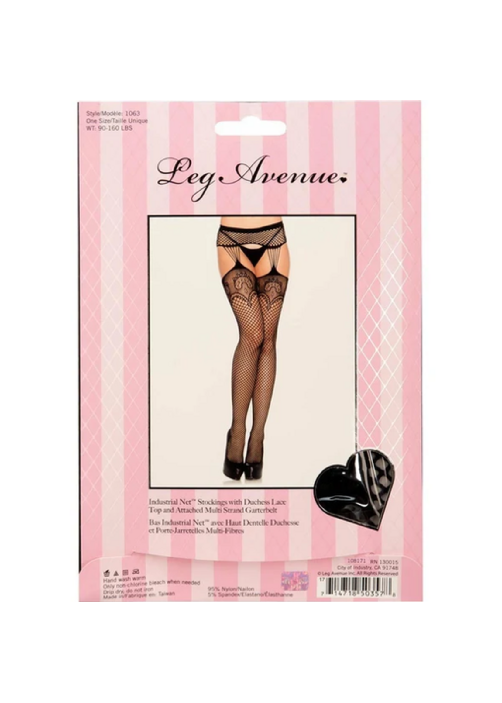 Leg Avenue Industrial Net Stockings with Duchess Lace Top - Black