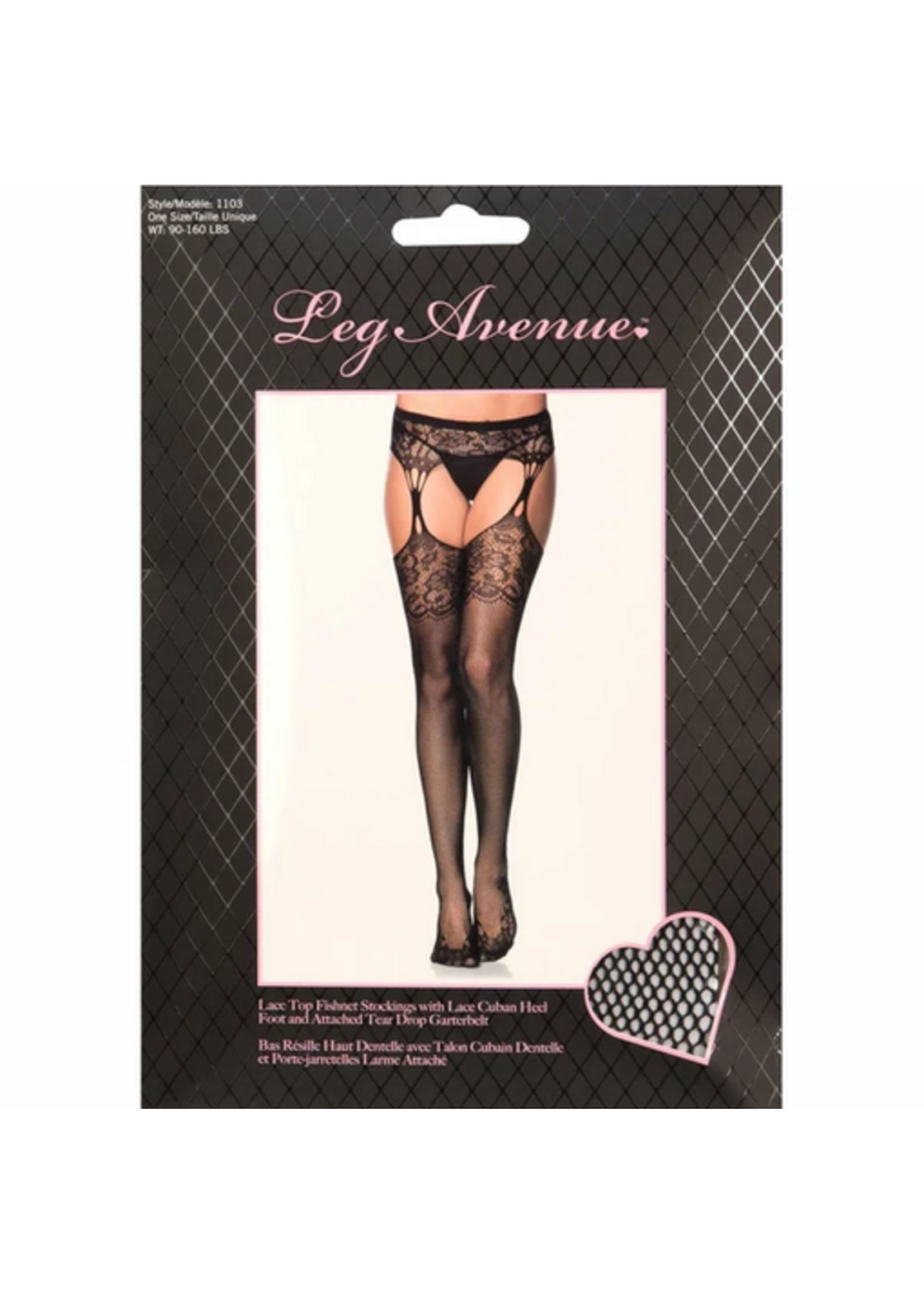 Leg Avenue Lace Top Fishnet Stockings with Lace - Black