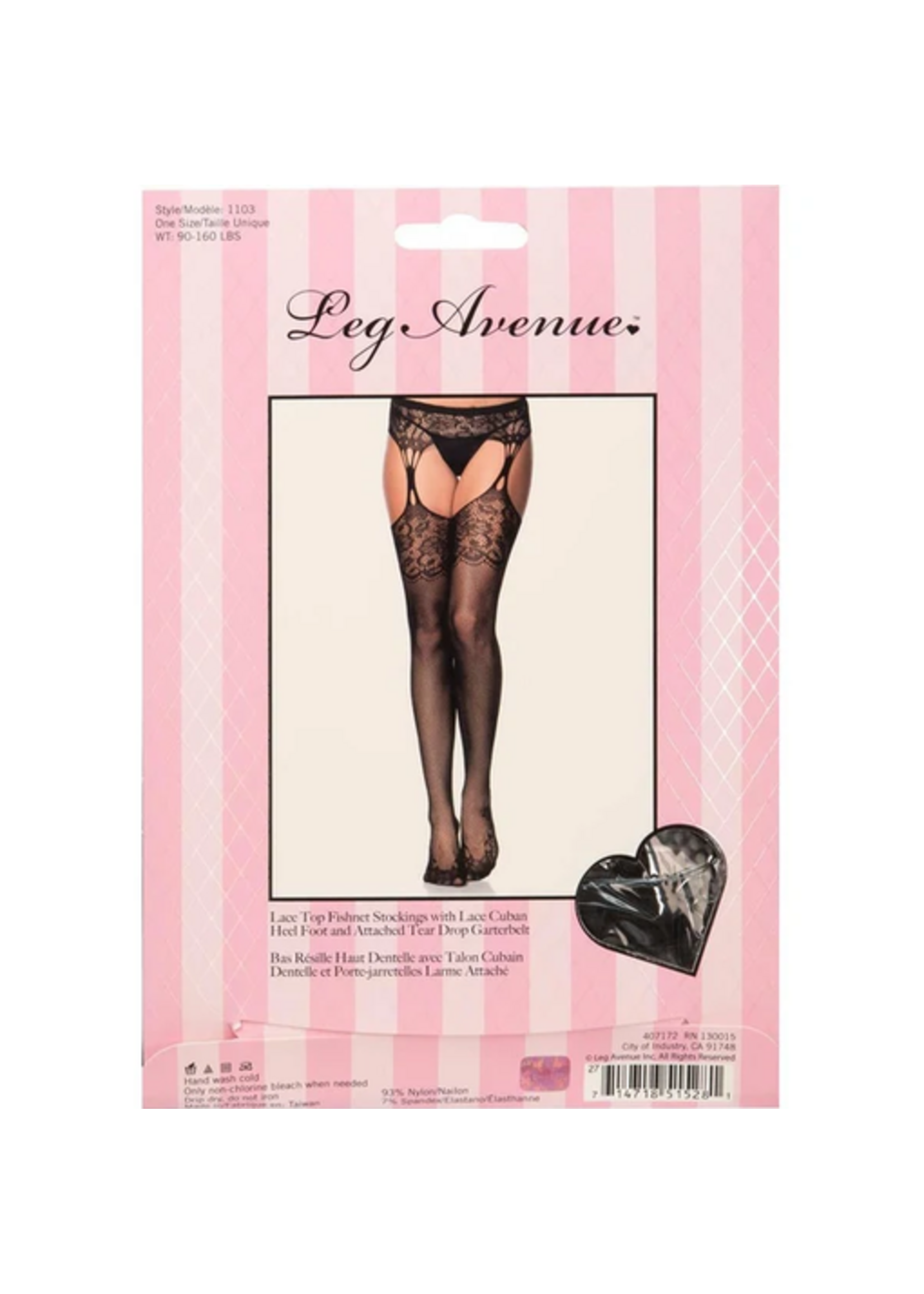 Leg Avenue Lace Top Fishnet Stockings with Lace - Black